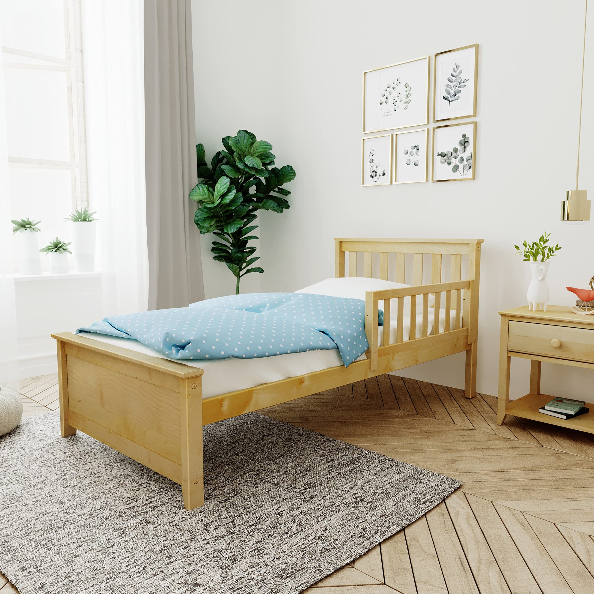 Max & Lily Twin Bed Frame with Headboard & Guard Rail - Solid Wood Slatted Design for Kids & Teens - Perfect for Bedrooms, Dorms & Guest Rooms