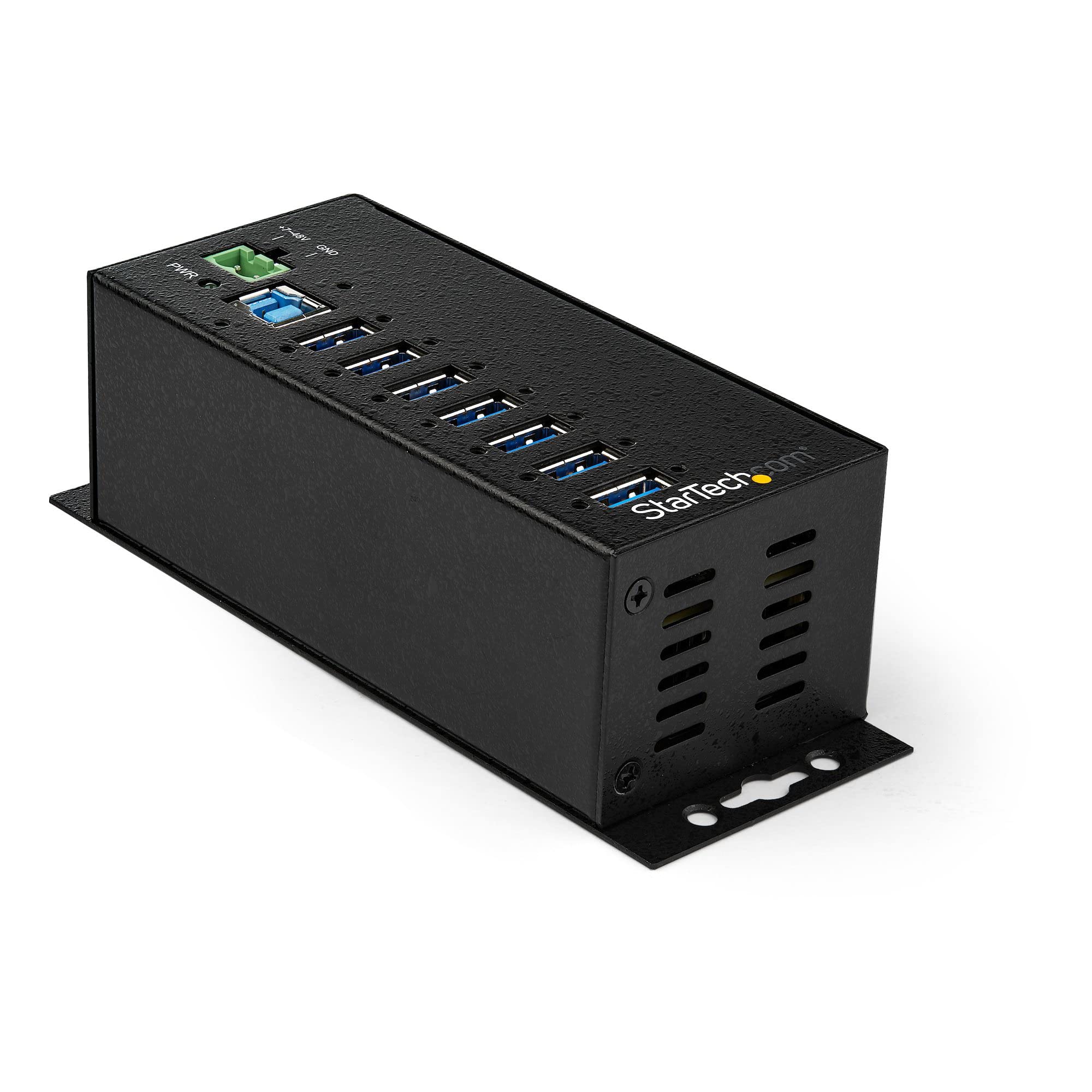 StarTech.com 7-Port USB 3.0 Hub with Power Adapter - High Speed 5Gbps USB Hub with Surge Protection - Industrial Metal Design for Office, Gaming & Home Use - Wall/Din/Desk Mountable (HB30A7AME)