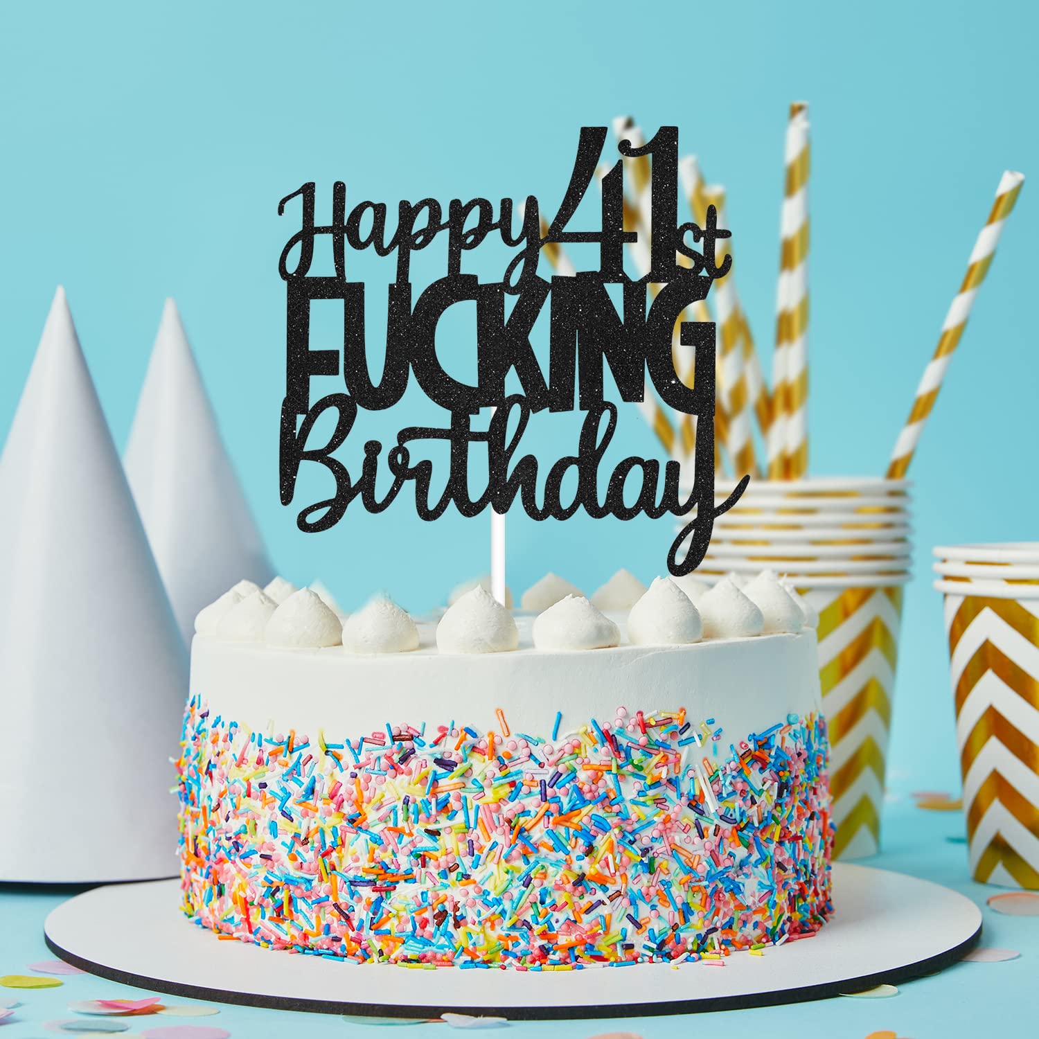 Funny Black Glitter 41st Birthday Cake Topper for Women & Men - Happy 41st Birthday Party Decoration - Perfect for Birthday Cakes, Cupcakes, and Celebration Decorations