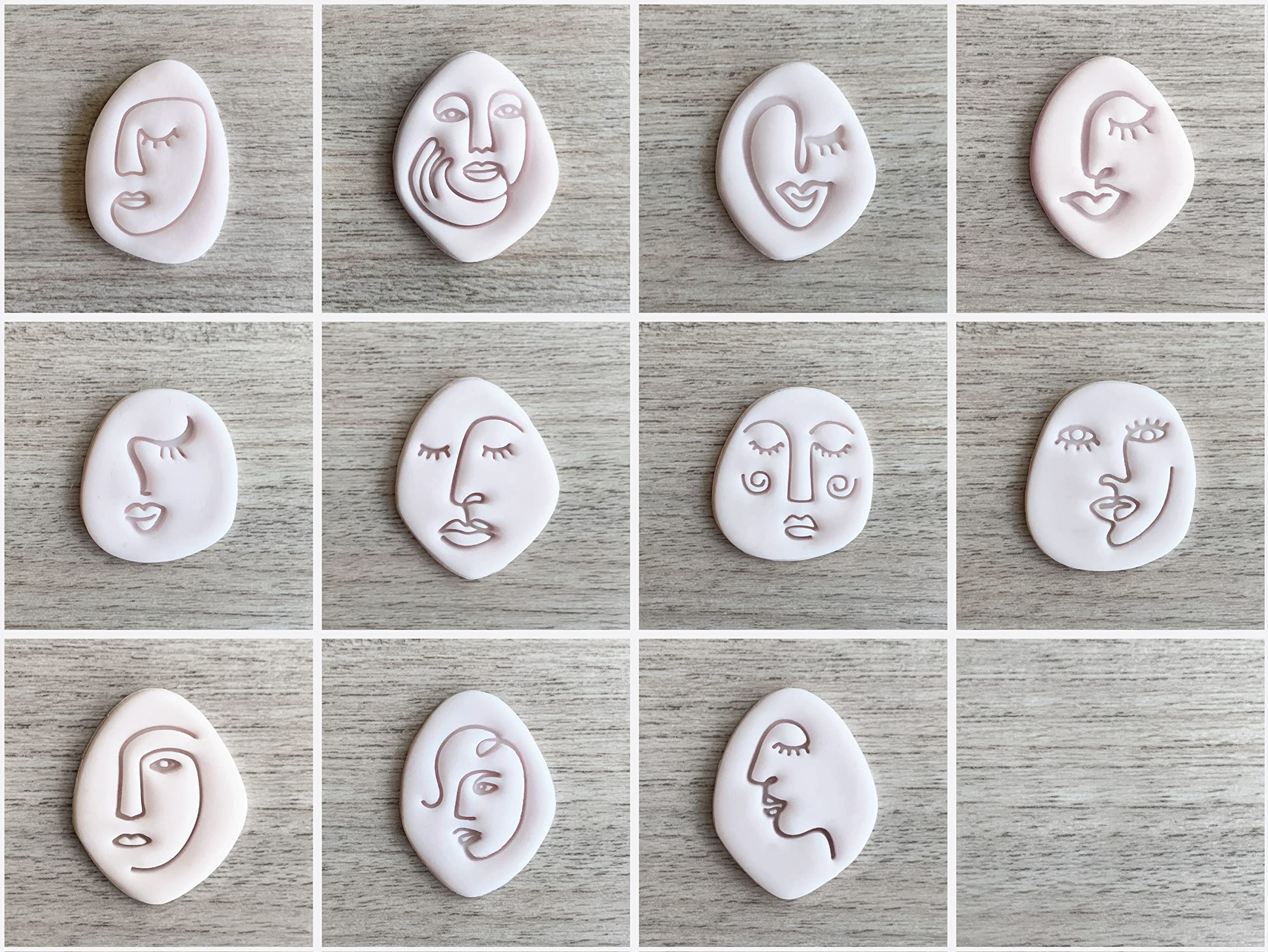 11-Piece Abstract Face Embossers Set for Fondant, Polymer Clay, Cookies, Ceramics, Soap & Dough - Perfect for Cake Decorating, DIY Crafts & Handmade Gift Making
