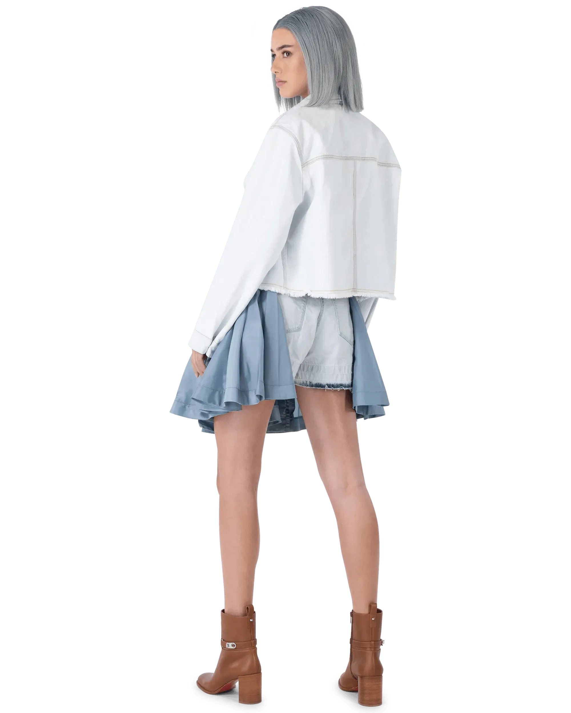 Trendy Frayed Hem Cropped Denim Jacket for Women - Vintage Distressed Denim Jacket with Raw Edge Details | Perfect for Spring Layering, Music Festivals & Casual Street Style