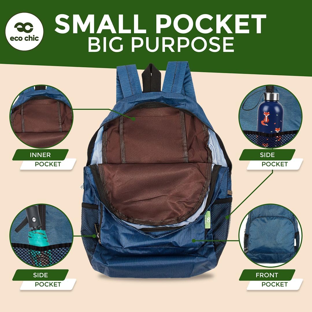 ECO CHIC Lightweight Foldable Hiking Backpack - Waterproof Travel Daypack for Outdoor Adventures & Camping - Made from Recycled Materials (Highland Cow Red) - Perfect for Hiking, Travel, Gym & Daily Use