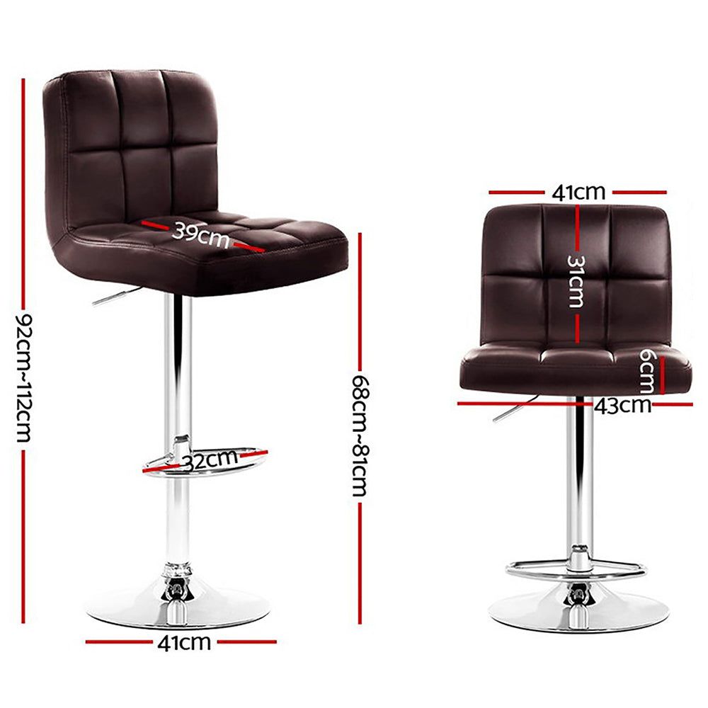 4 Bar Stools with Leather Upholstery & Gas Lift Mechanism in Brown - Perfect for Kitchen Islands, Bars & Dining Areas