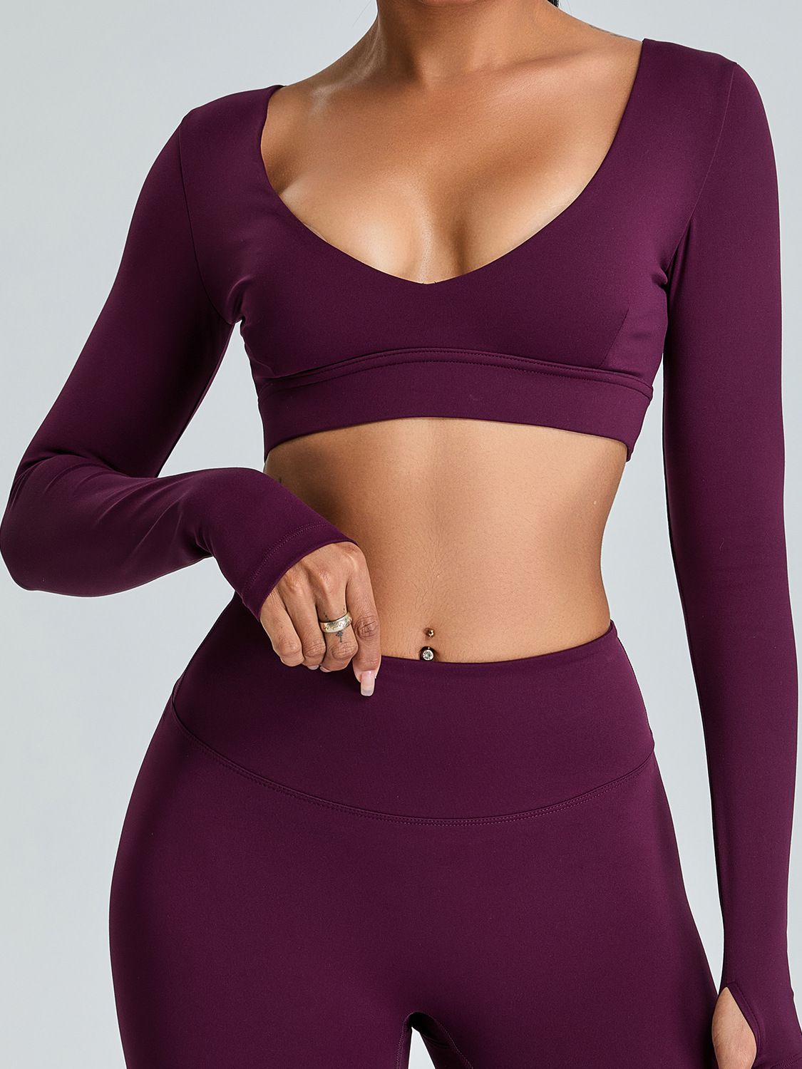 ZASUWA Women's Solid Color V-Neck Stretchy Fitted Long Sleeve T-Shirt for Casual Wear, Work & Layering