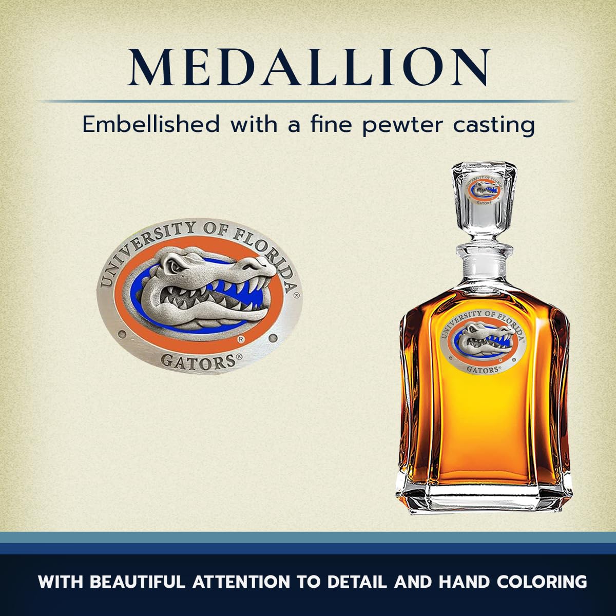 University of Florida Capitol Decanter - 24oz Glass Liquor Decanter with Handcrafted Pewter Lid - Perfect for Bourbon, Whiskey & Wine Gifts, Home Bar Decor & Alumni Collectibles
