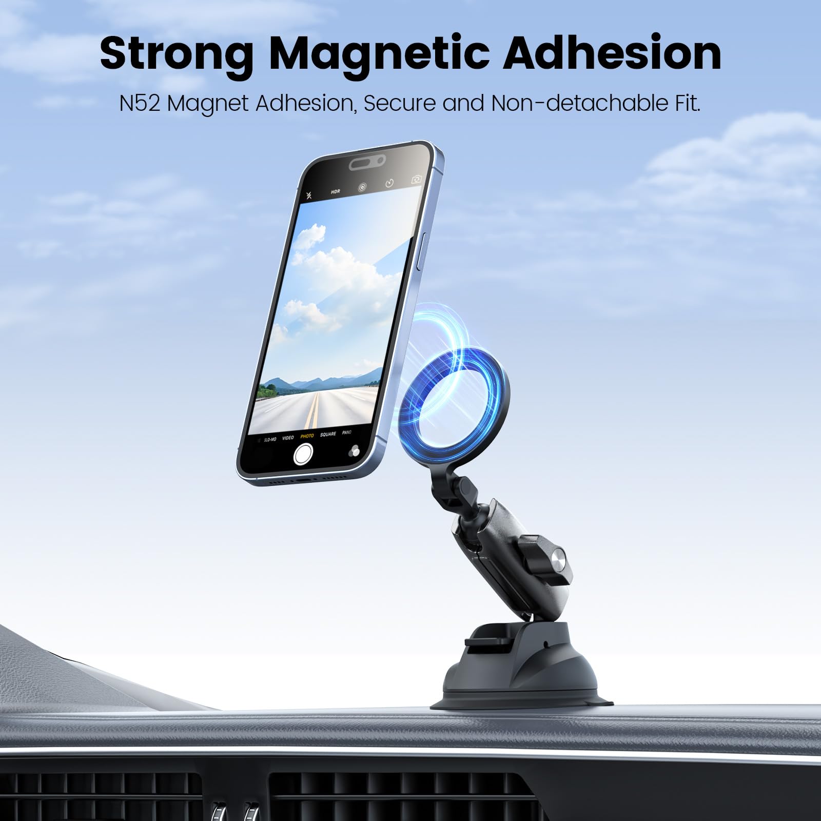 Telesin Magnetic Car Phone Holder with Suction Cup - 360° Adjustable Dashboard, Windshield & Vent Mount for iPhone, Samsung & Android - Perfect for Hands-Free Driving & GPS Navigation