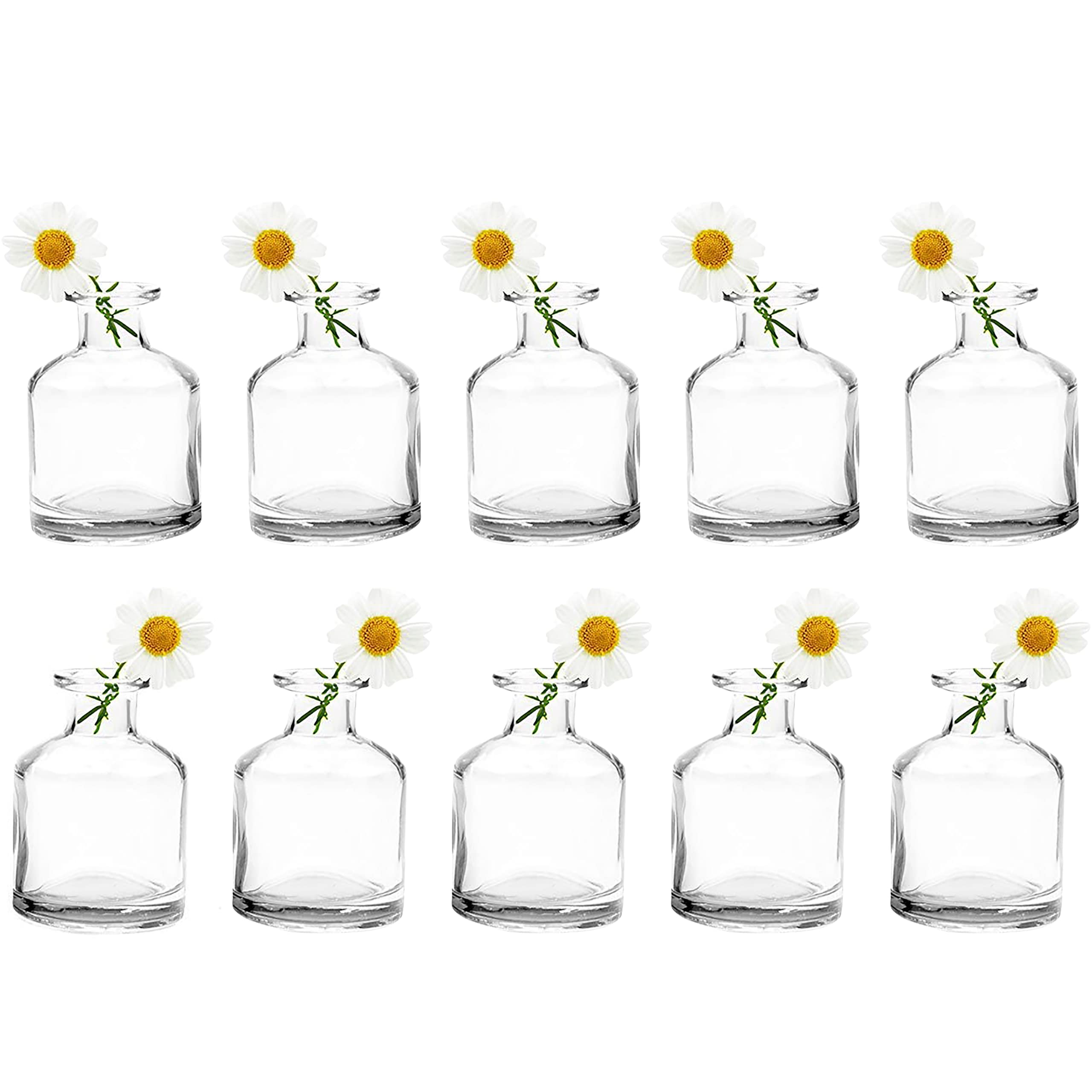 CHIVE ‘Loft’ Small Mini Glass Flower Vases - Set of 10 Clear Bud Vases for Wedding Centerpieces, Home Decor & Events - Vintage Rustic Style, Durable Premium Quality - Perfect for Dining Tables, Shelves & Gift Giving