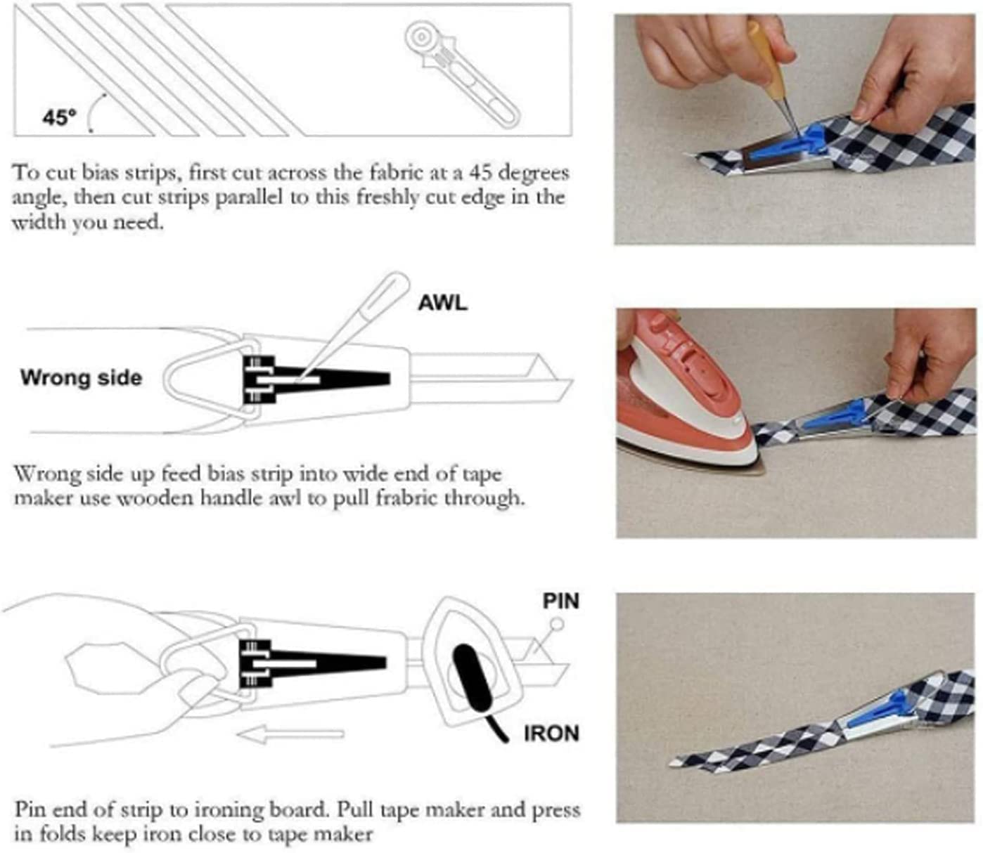 4-Piece Bias Tape Maker Set (6mm, 12mm, 18mm, 25mm) - Sewing Bias Binding Tool for DIY Quilting, Patchwork & Fabric Crafts - Perfect for Hemming, Binding Edges & Dressmaking Projects