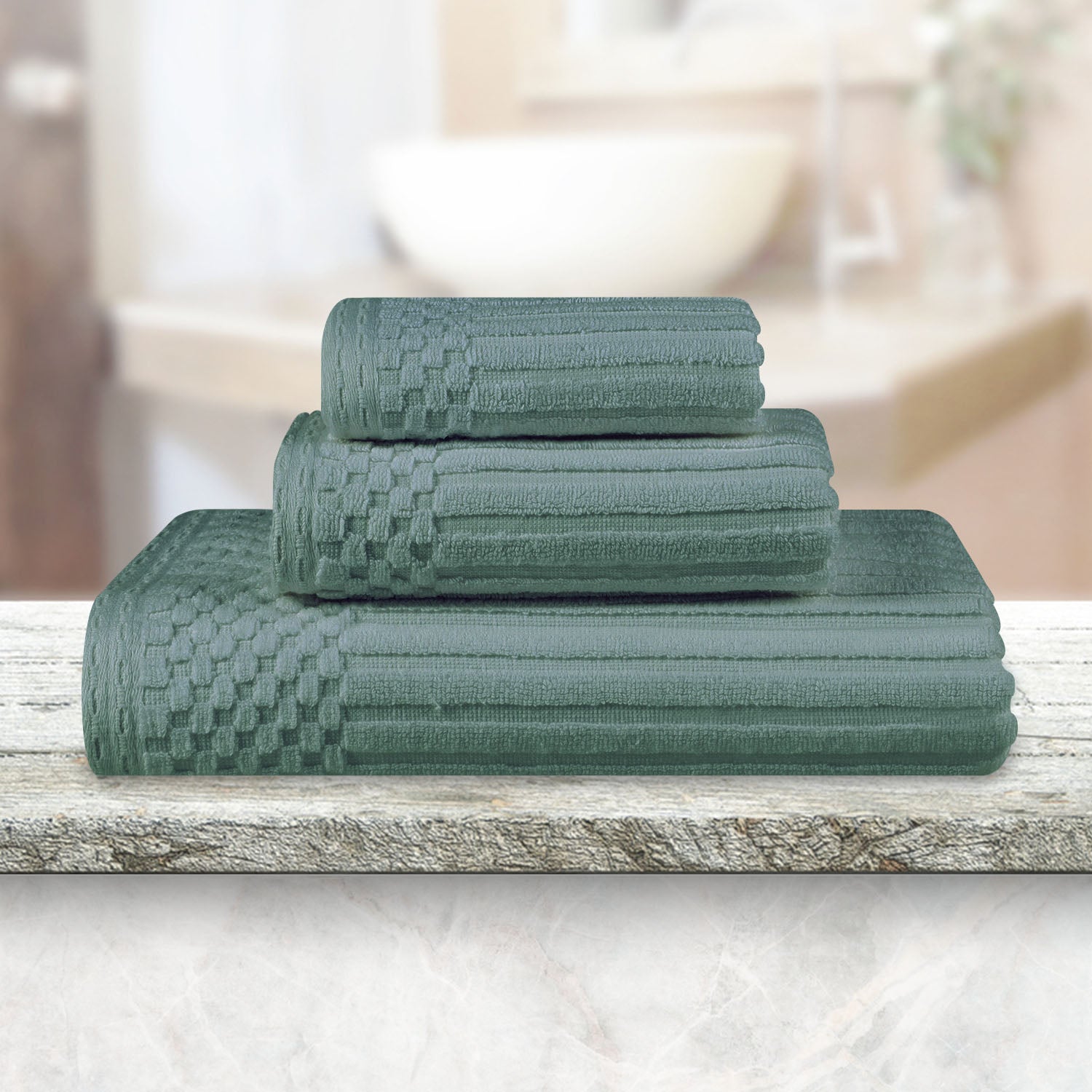 Premium Soho Ribbed Textured Cotton Bath Towel Set - Ultra Absorbent 3-Piece Towel Collection for Spa, Bathroom & Guest Use | Soft Luxury Towels for Home & Hotel