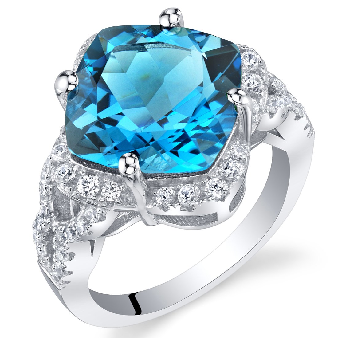 Sterling Silver Cushion Halo Ring with Genuine Gemstones - Sizes 5 to 9 | Elegant Engagement, Wedding & Anniversary Jewelry Gift for Women