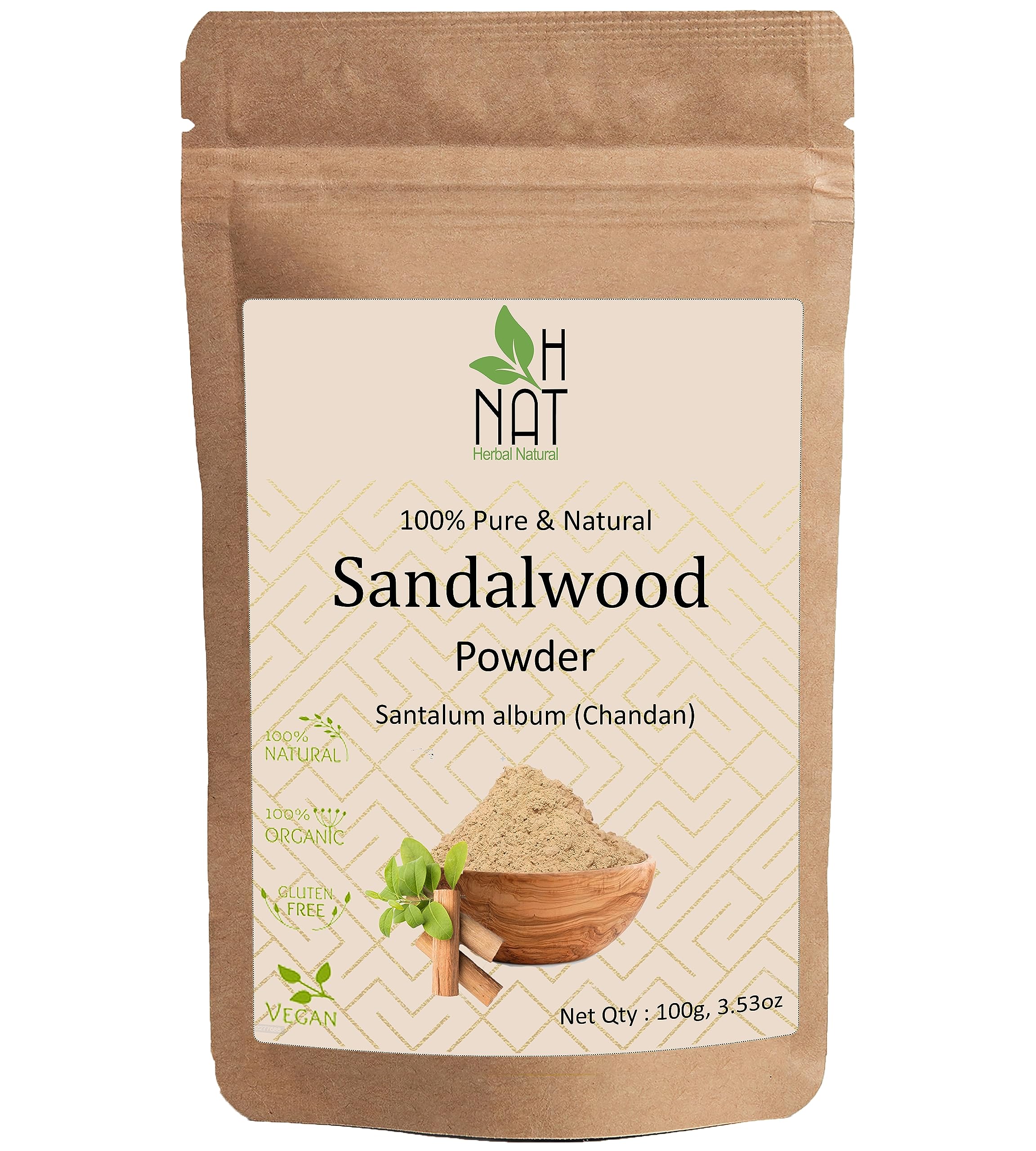 100% Pure & Natural Sandalwood Powder (Chandan Powder) for Face, Skin Care & Puja - Santalum Album Face Pack for Glowing Skin | Beauty, Aromatherapy & Spiritual Use