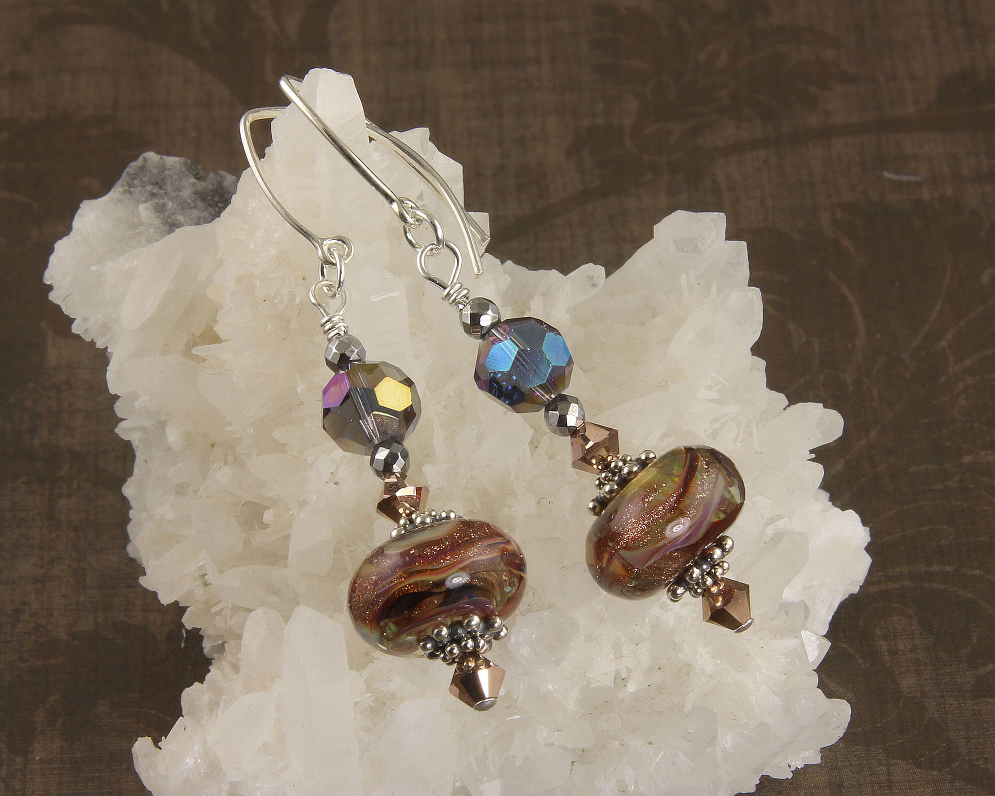 Purple Shimmering Goldstone Lampwork Earrings - Handmade Glass Bead Jewelry for Women | Perfect for Parties, Weddings & Special Occasions