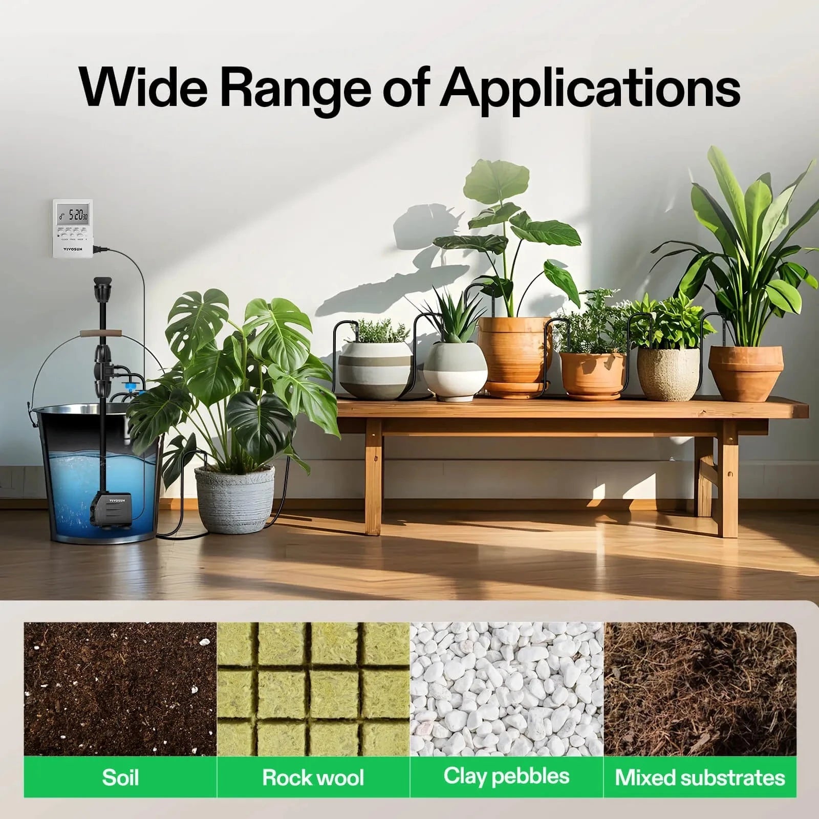 VIVOSUN FlexFeed Automatic Drip Irrigation System Kit - Smart Watering Solution for Indoor Plants, Gardens & Greenhouses | Perfect for Hydroponics, Container Gardening & Raised Beds