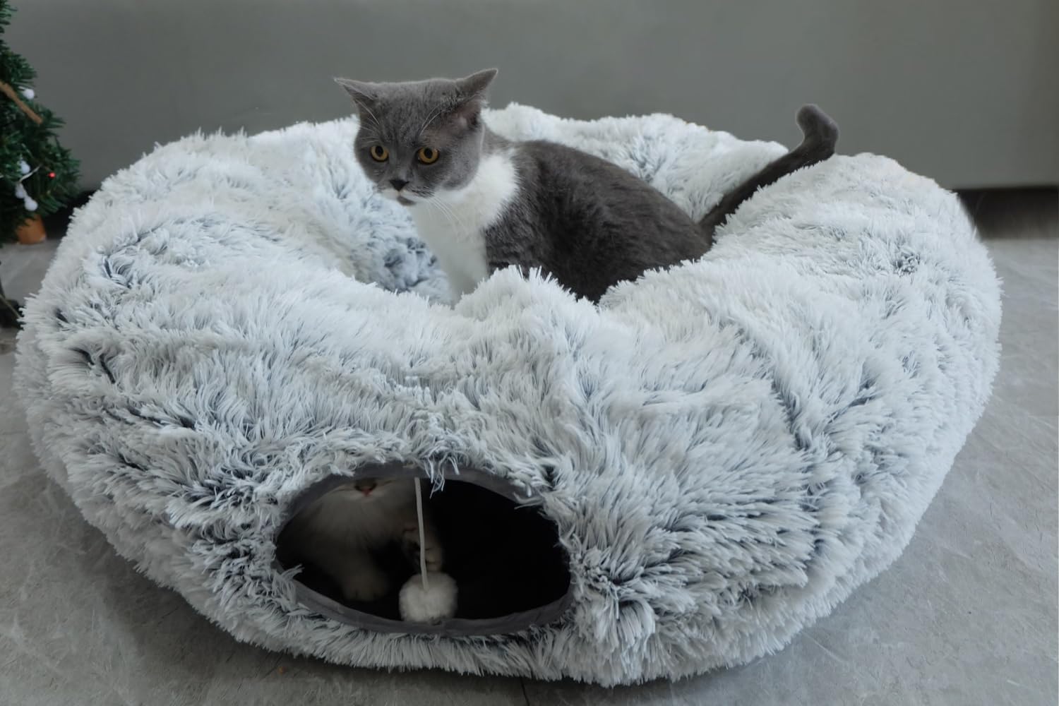 Soft Plush Cat Tunnel Bed with Mat for Indoor Pets - Play & Sleep Comfort