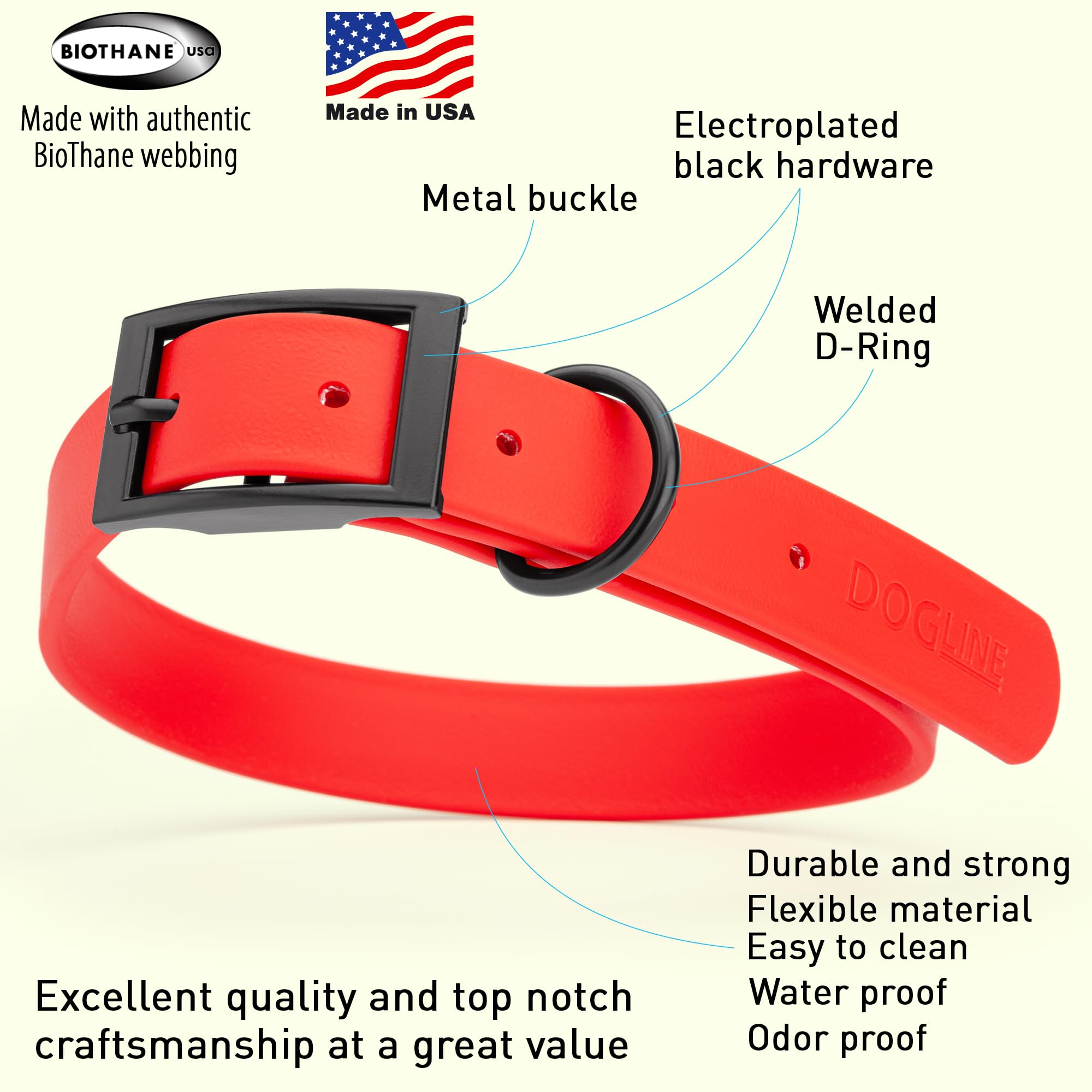 Premium Waterproof Biothane Dog Collar - Durable Coated Nylon Webbing with Black Hardware | Odor-Resistant, Easy to Clean & Low Maintenance | Perfect for Small, Medium & Large Dogs (Cherry Red) | Ideal for Outdoor Adventures, Swimming & Daily Walks