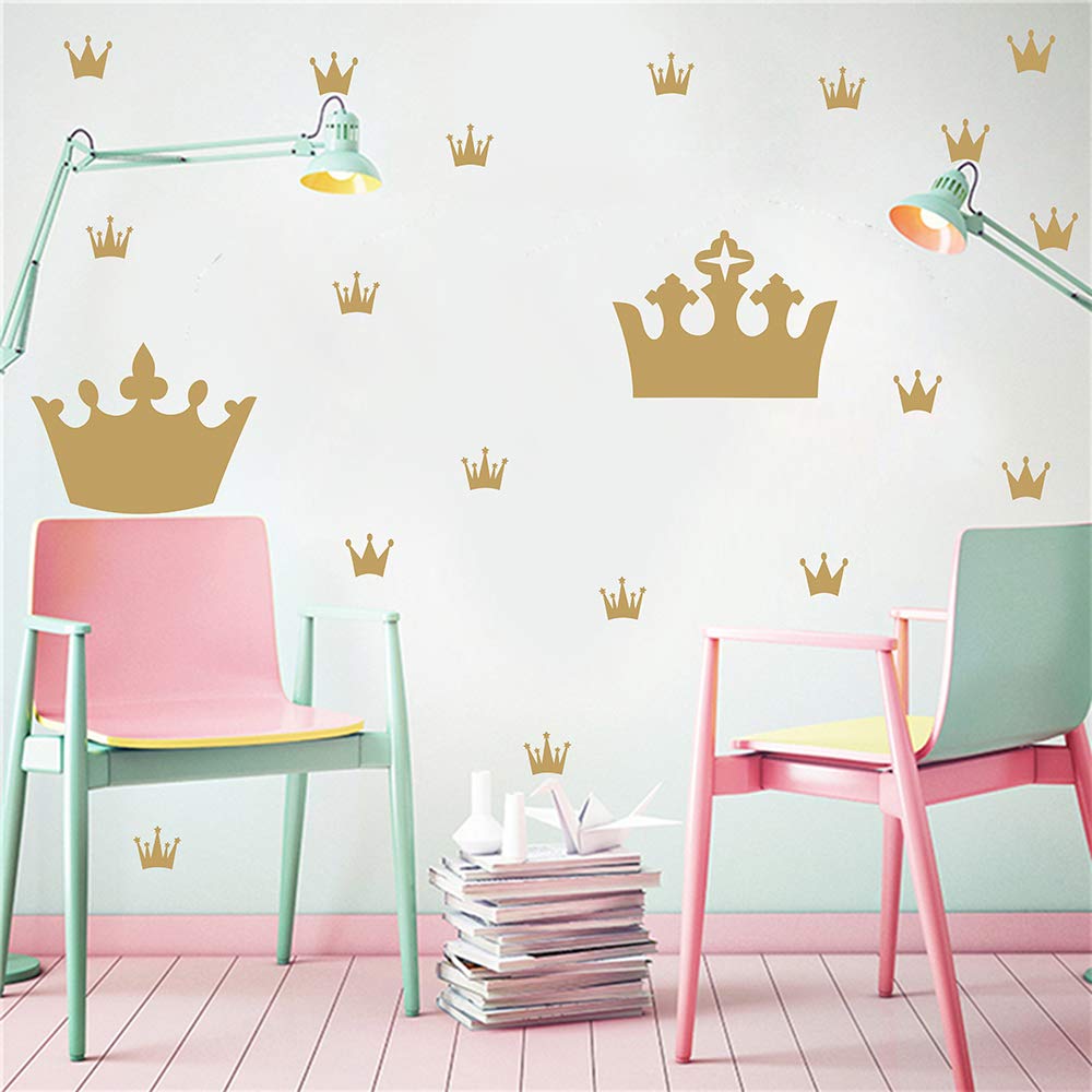 Metallic Vinyl Princess Crown Peel & Stick Wall Decals for Girls' Bedroom & Nursery - Self-Adhesive Wall Stickers for Kids Room Decor, Birthday Party & Princess Theme Decorations