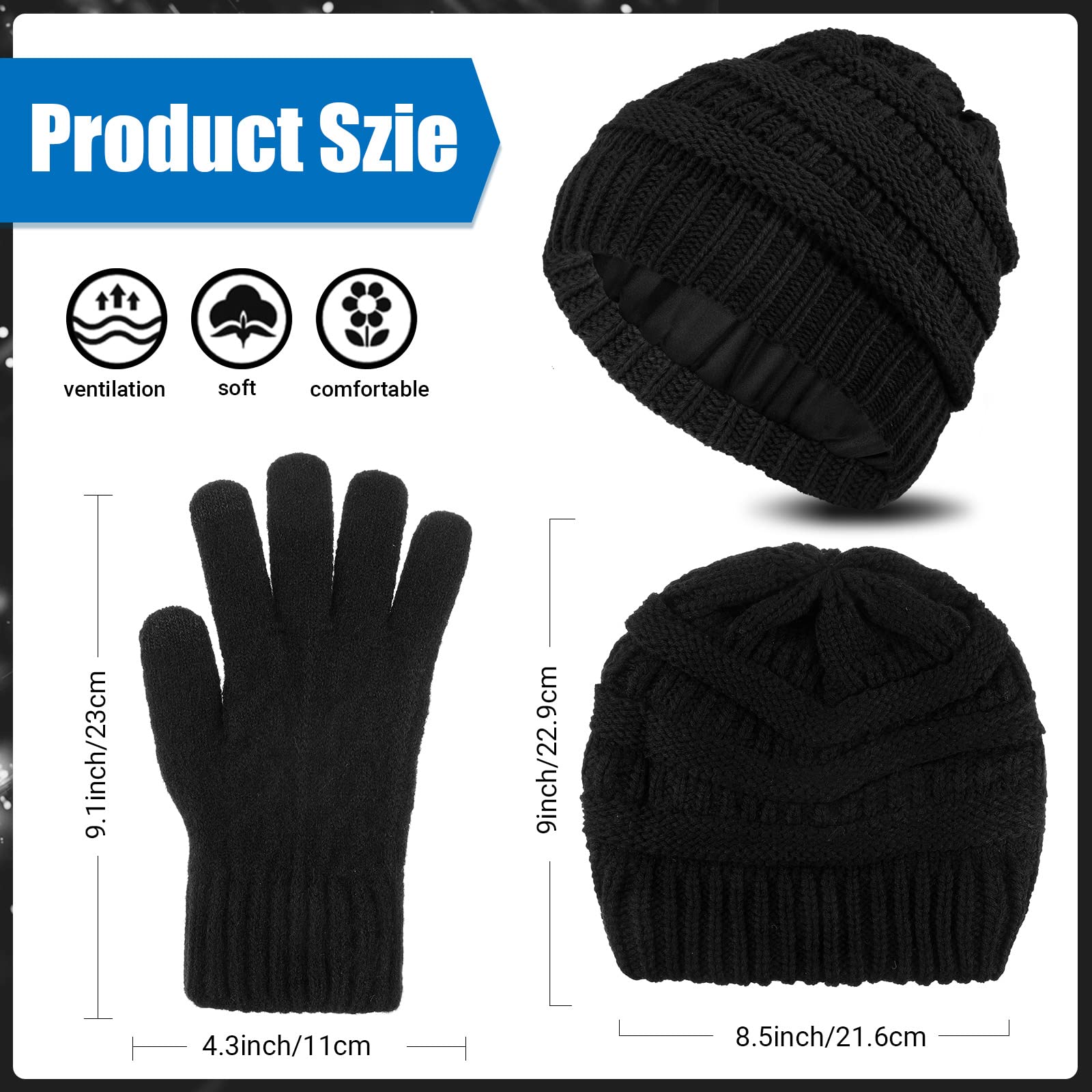 Winter Knit Beanie Hat & Touchscreen Gloves Set - Soft Slouchy Skull Cap & Gloves for Men & Women - Perfect for Cycling, Biking, Skiing & Outdoor Winter Activities (2-Pack)
