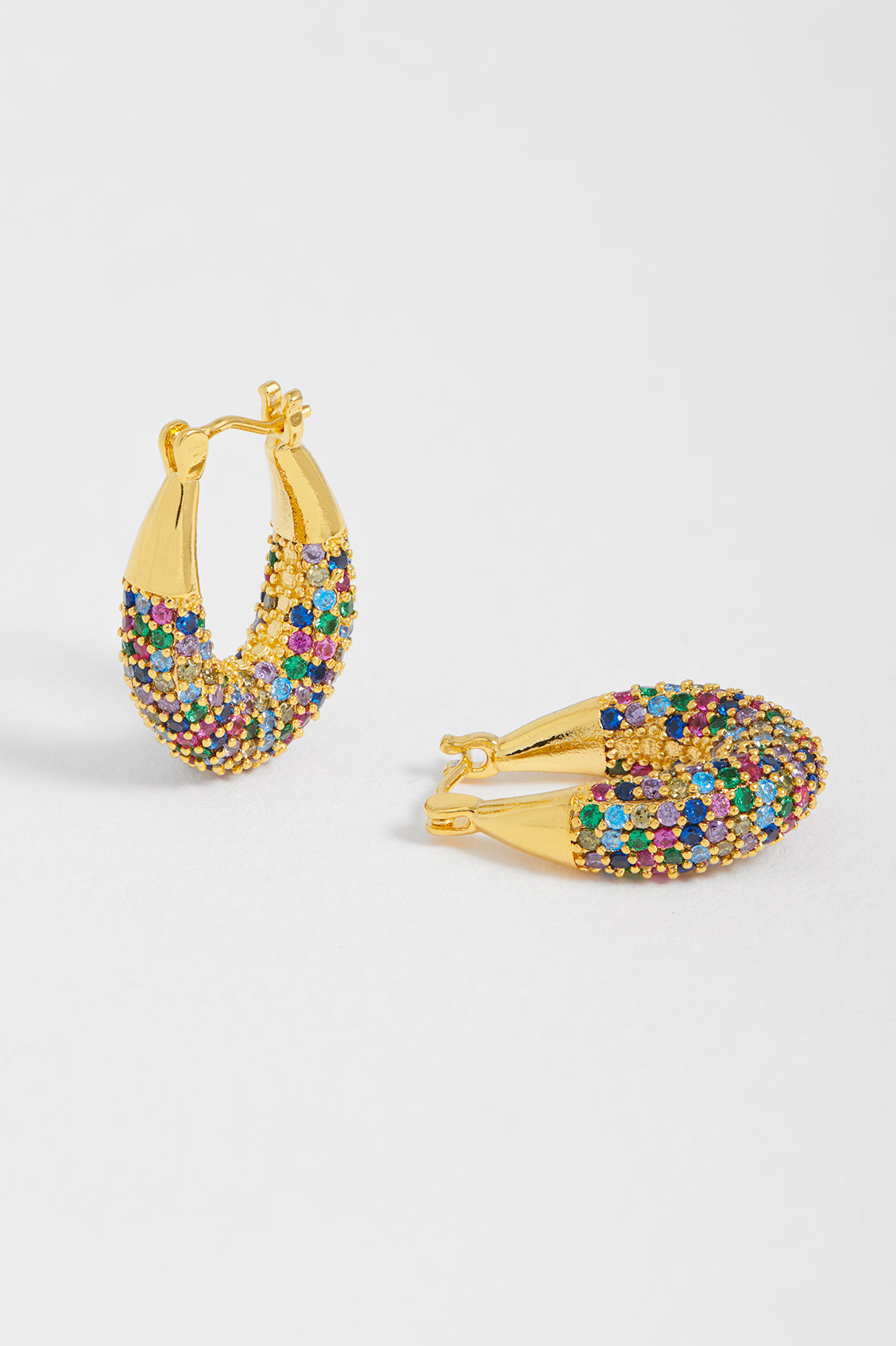 Rainbow CZ Chubby Oval Hoop Earrings - Sparkling Cubic Zirconia Studded Statement Jewelry for Women | Perfect for Parties, Weddings & Everyday Wear