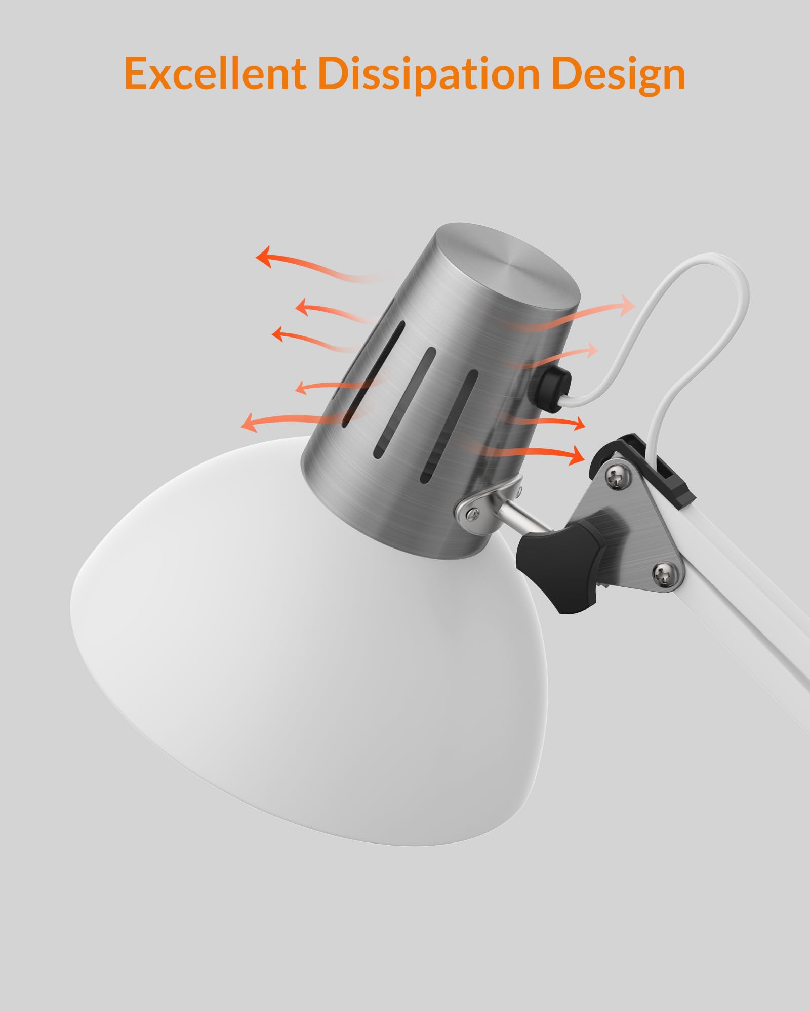LEPOWER Adjustable Metal Desk Lamp with Clamp - Architect Swing Arm Task Light, Eye-Caring Reading Lamp for Study, Office & Bedroom - White | Perfect for Home Office, Dorm Room & Nightstand Lighting
