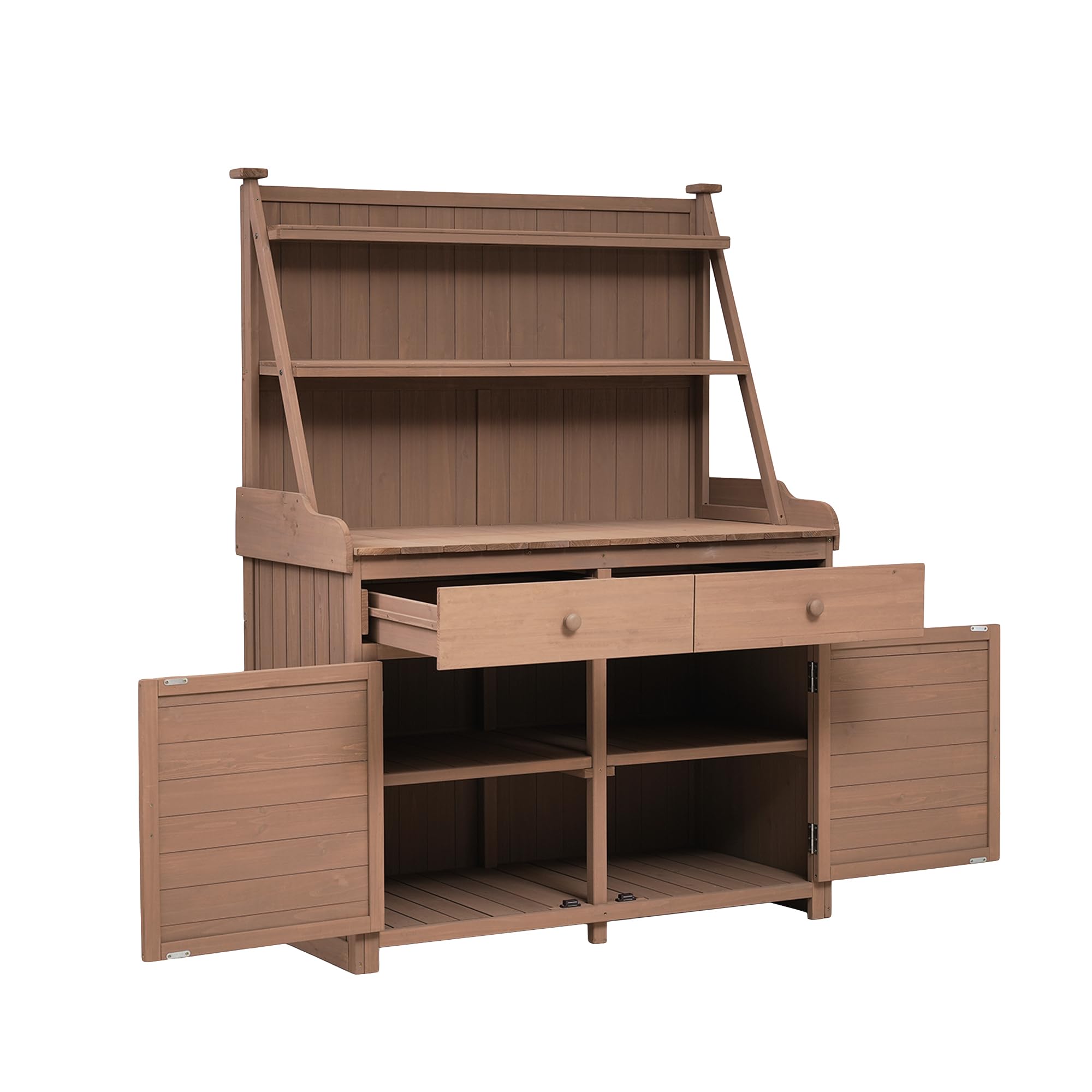 65 Inch Fir Wood Garden Potting Bench with Storage Shelf, Drawer & Cabinet - Heavy Duty Outdoor Workstation for Planting, Gardening & DIY Projects - Perfect for Backyard, Greenhouse & Patio Use