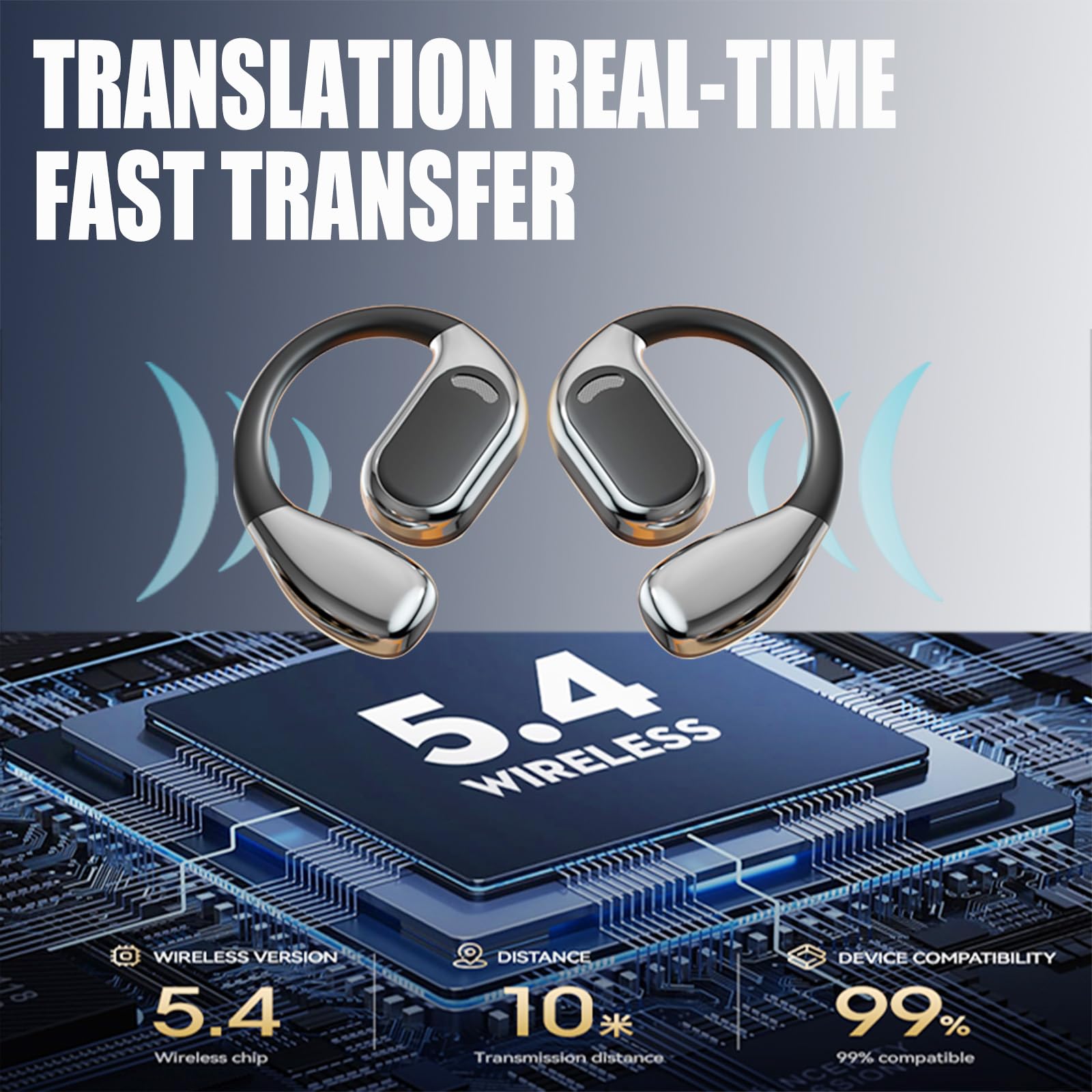 AI Language Translator Earbuds - Real-Time Bluetooth Headphones with 40+ Language Translation | Bone Conduction Wireless Earbuds for Business Travel, Meetings & Multilingual Conversations (Black)