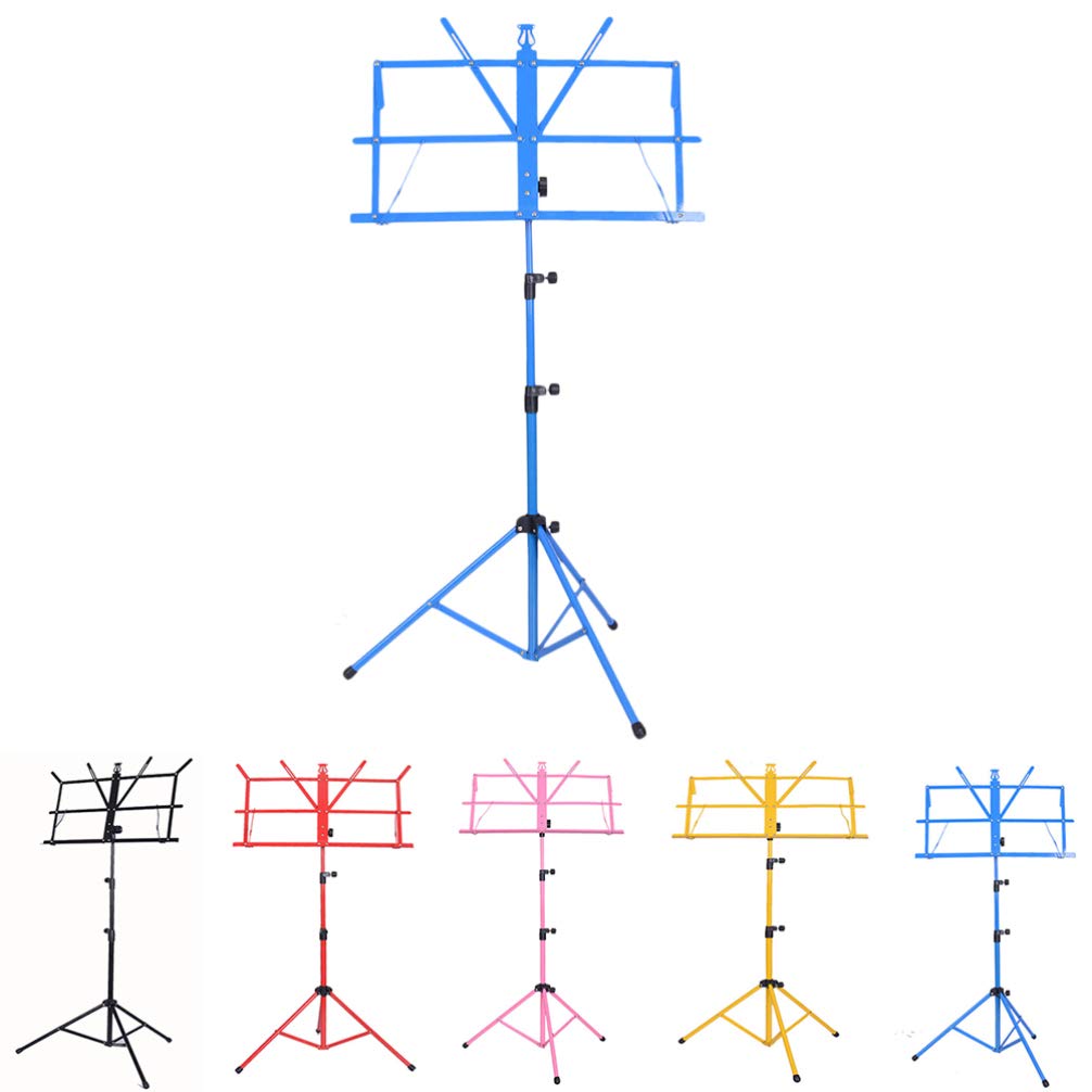 EXCEART Portable Folding Music Stand - Adjustable Height Tripod Base, Lightweight Metal Sheet Music Stand Holder for Books, Notes, Laptop & Tablet (Blue) | Perfect for Home Practice, School Band & Outdoor Performances