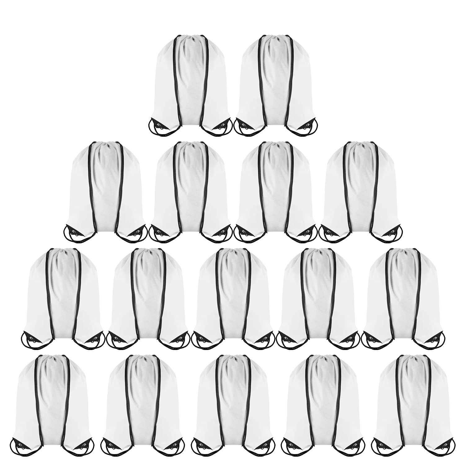 GoodtoU 16-Piece Bulk Drawstring Backpacks - White Cinch Bags for School, Sports & Travel | Lightweight String Backpacks for Students, Gym & Outdoor Activities