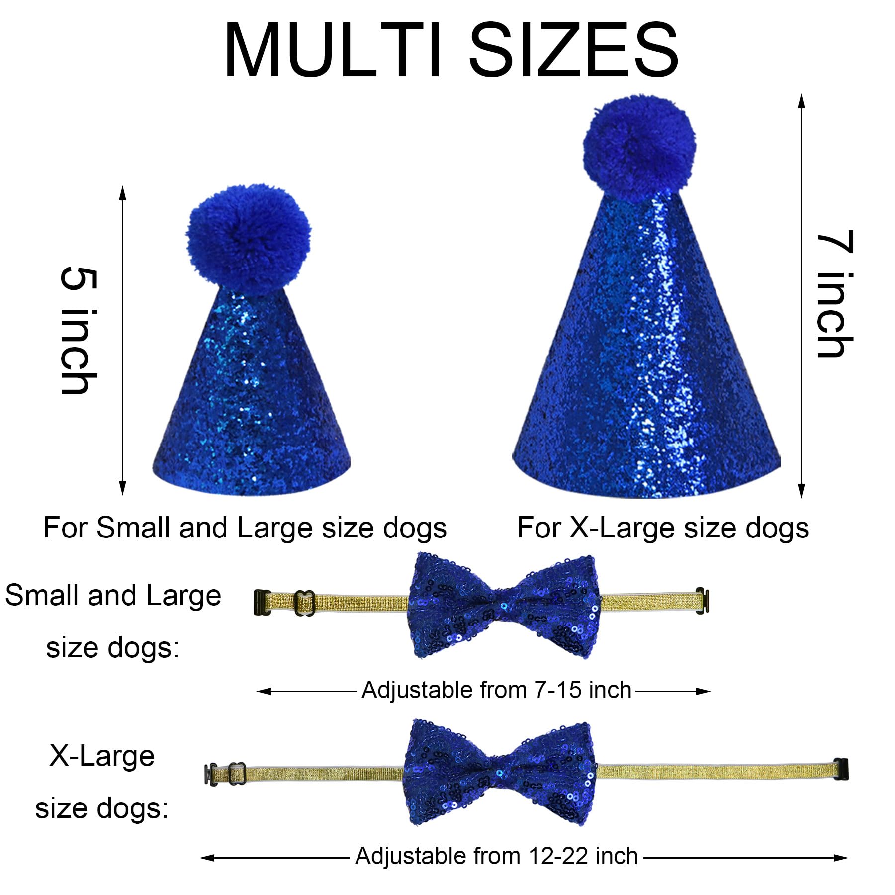 **Blue XL Dog Birthday Bandana, Hat & Bow Tie Set - 