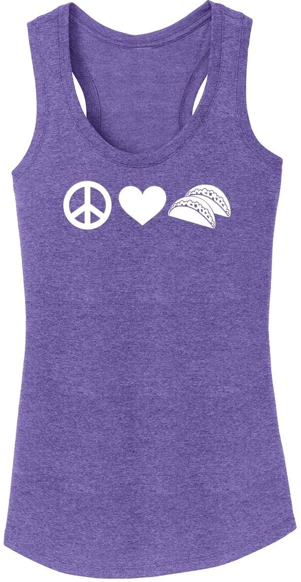 Funny Women's Peace Love Tacos Graphic Tri-Blend Tank Top - Casual Summer Outfit, Beach Wear & Festival Fashion