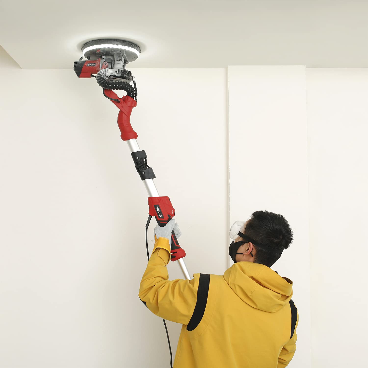 POPULO 810W 7A Electric Drywall Sander with Vacuum Attachment - Variable Speed 900-1800RPM, 12 Sanding Discs, LED Light & Dust Hose - Perfect for Home Renovation, Drywall Repair and Professional Construction Projects