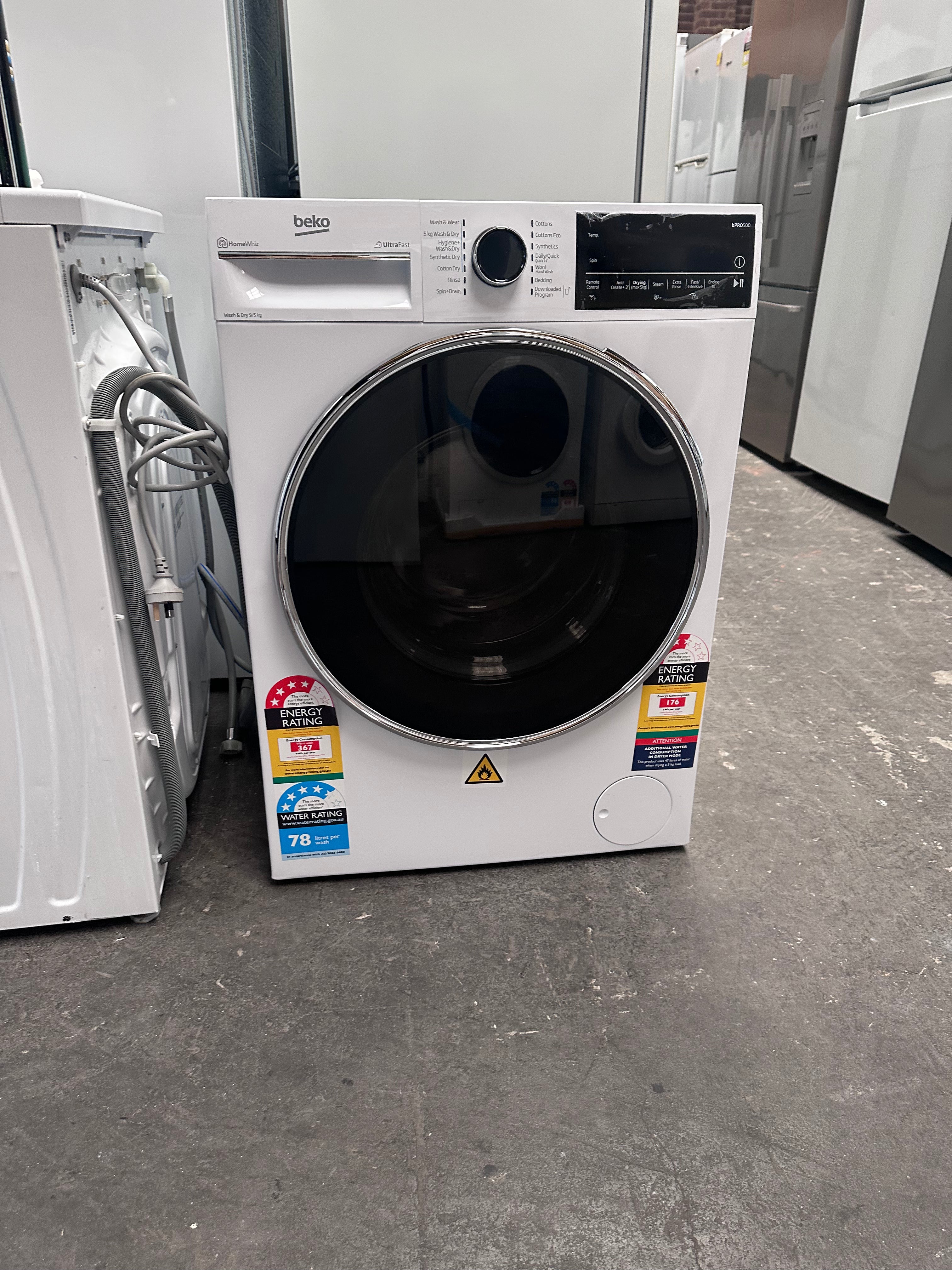 Beko BWDB9540W 9kg/5kg UltraFast Washer Dryer Combo - Energy Efficient Laundry Solution for Small Spaces | Perfect for Apartments, Dorms & RVs [Carton Damage]