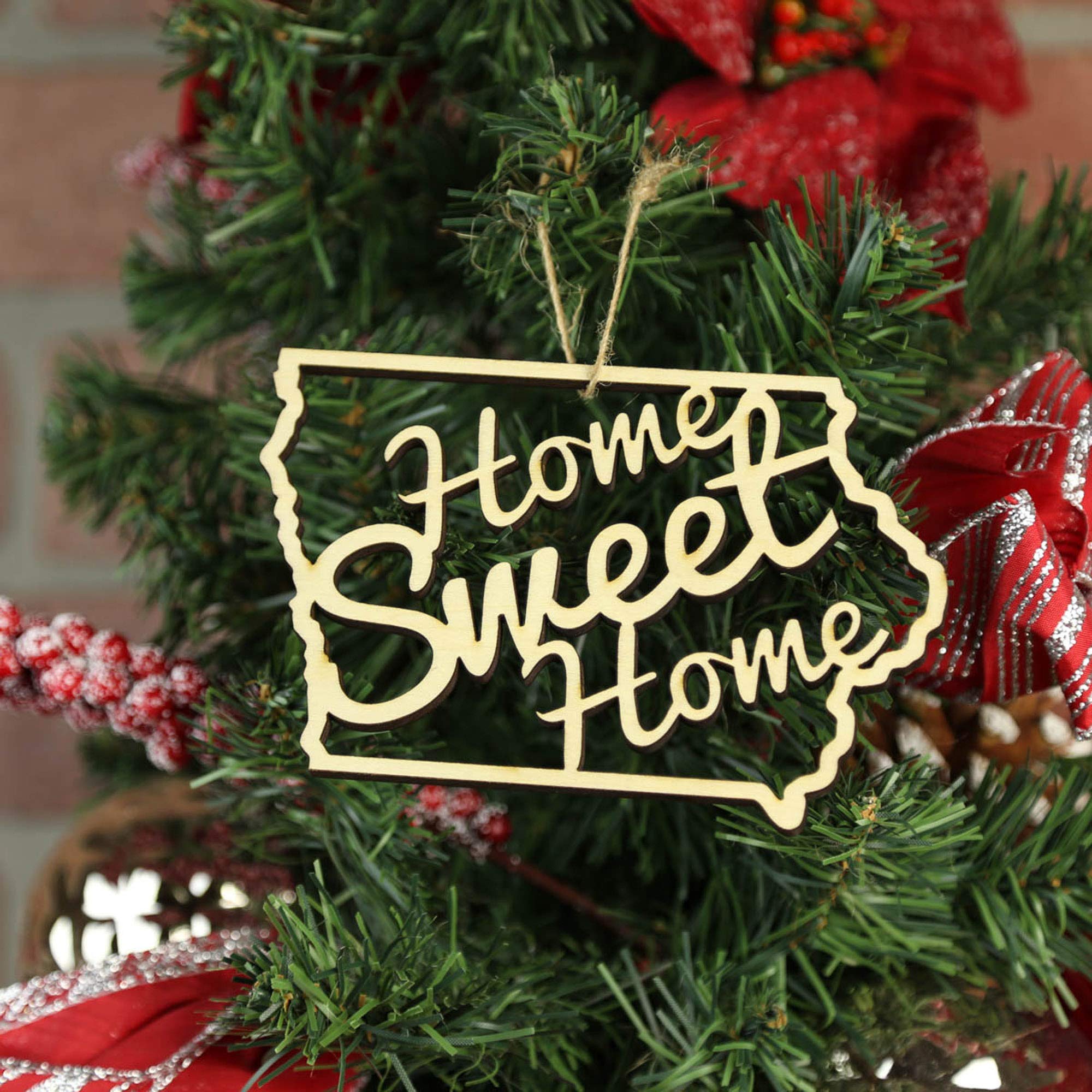Torched 'Home Sweet Home' Christmas Tree Ornament - Handmade Wooden Hanging Decor for Holiday & Housewarming Gifts - Perfect for Iowa-Themed Christmas Decorations & Cozy Home Accents