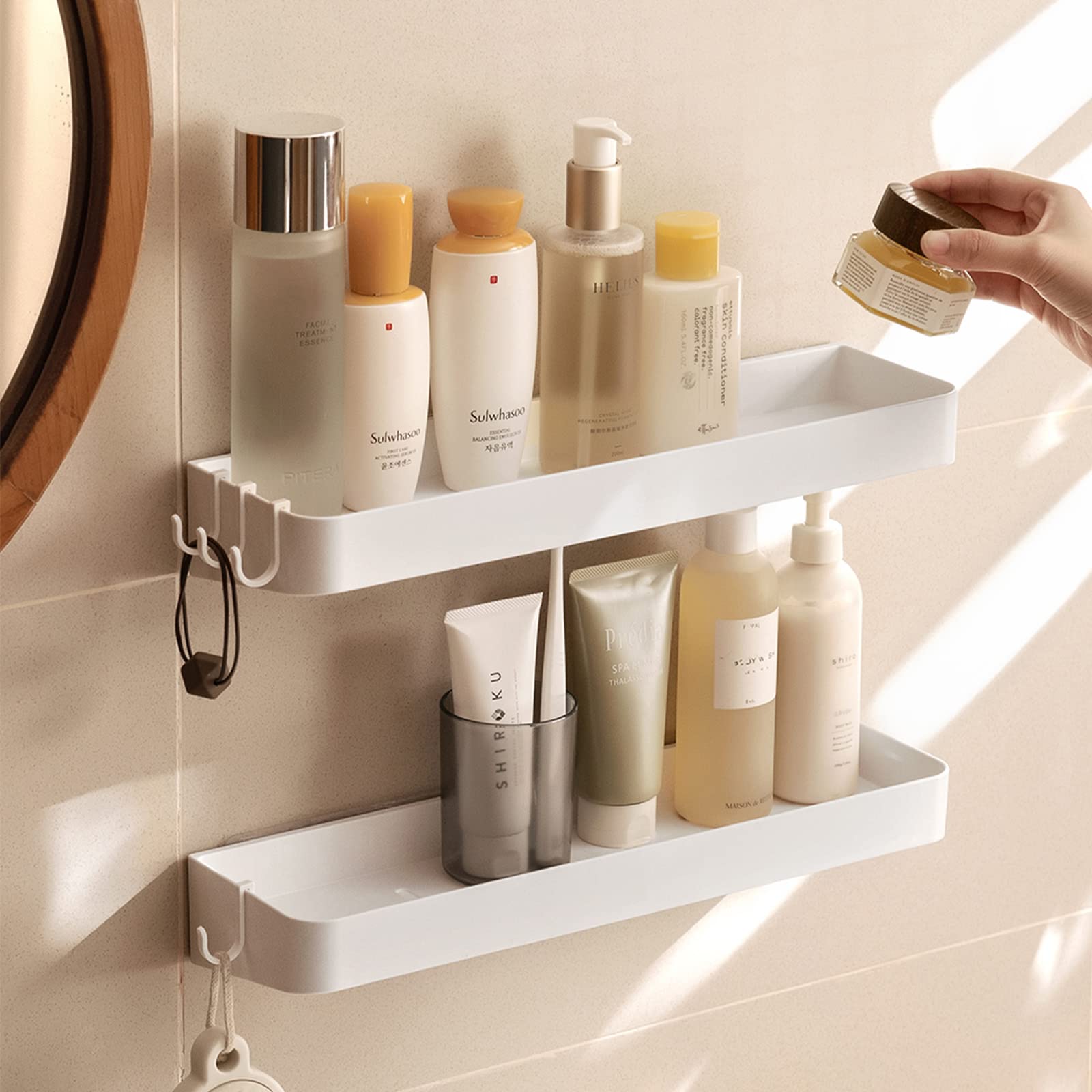 No Drill Wall Mounted Shower Caddy - Rustproof Bathroom Organizer Shelf for Shampoo, Soap & Toiletries - Perfect for Small Bathrooms & Apartment Showers