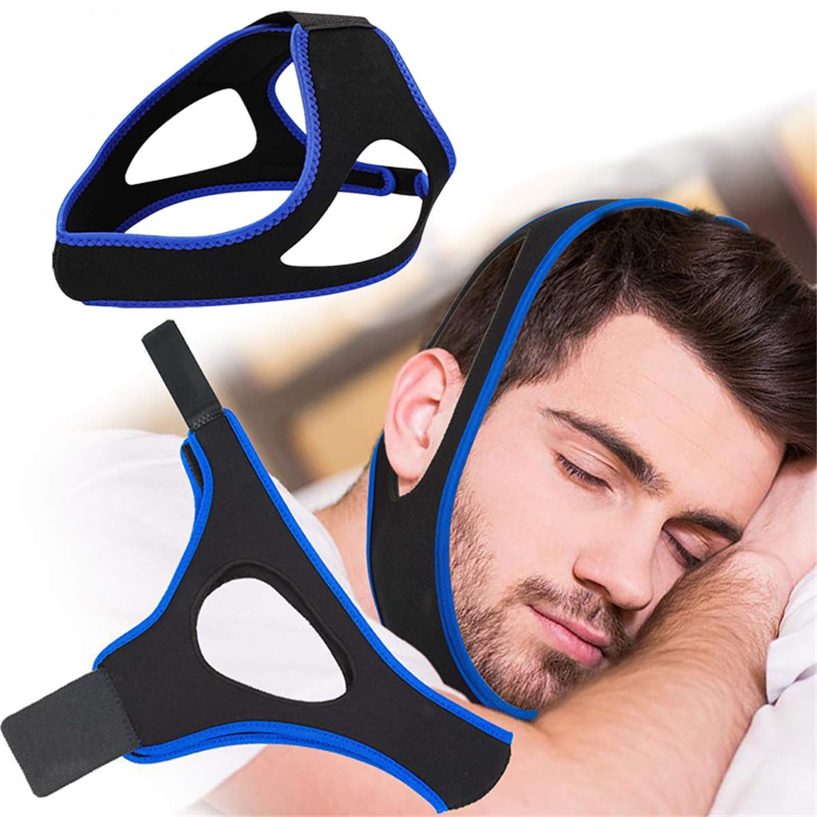 Veralabs Airflow Jaw Strap - Adjustable & Breathable Snoring Chin Strap for Men & Women - Stop Snoring & Improve Sleep - Comfortable for Side & Back Sleepers (Blue)