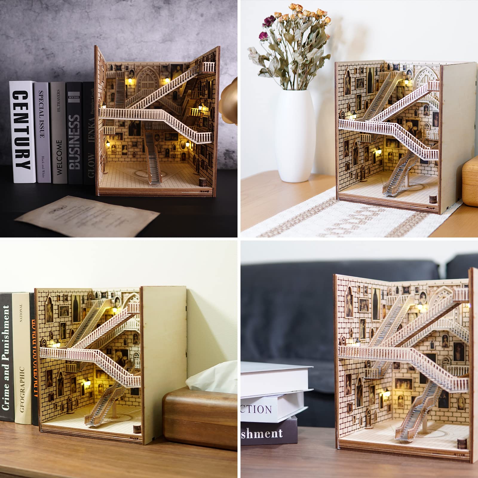 Magic School LED Book Nook Kit - 3D Wooden Puzzle Bookend for Adults & Teens | DIY Bookshelf Insert Decor for Home, Office, Library | Creative Gift for Women, Men, Book Lovers - Perfect for Reading Nooks, Study Rooms & Cozy Spaces