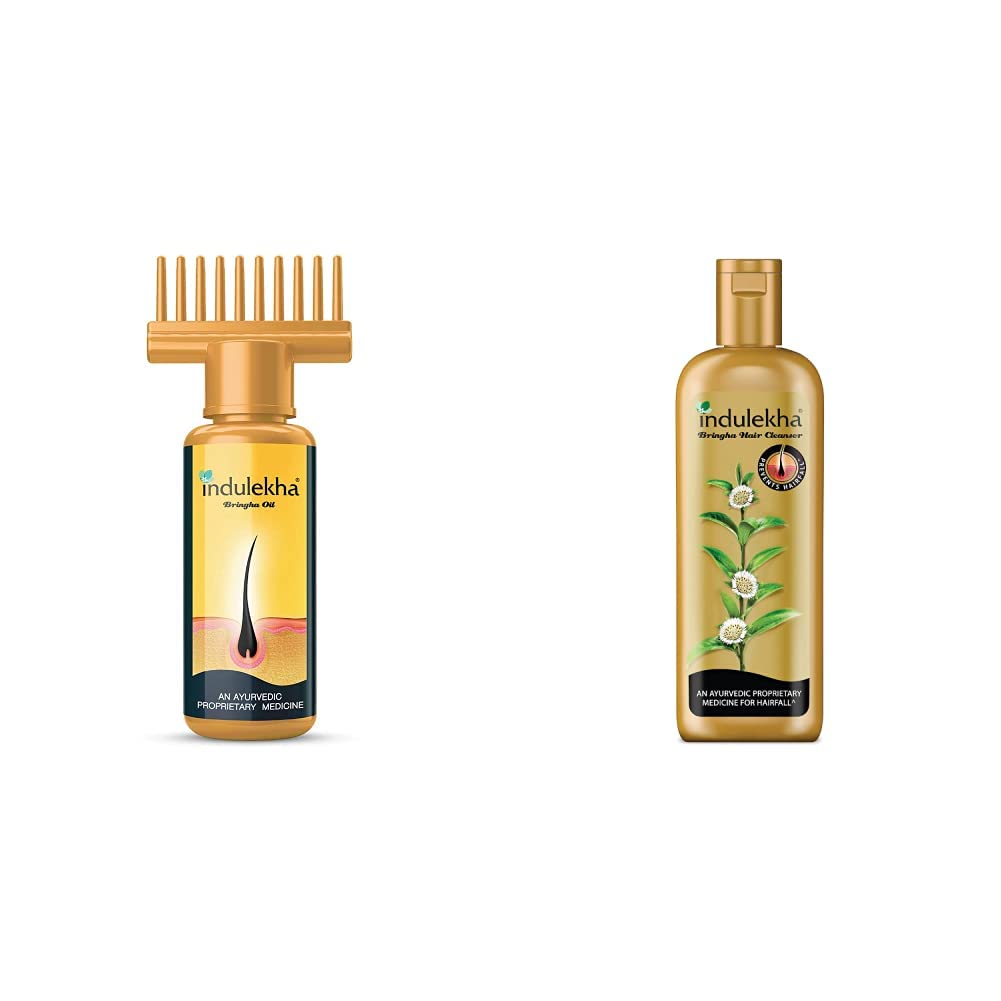 Indulekha Bhringa Hair Oil & Bringha Anti-Hair Fall Shampoo Combo - 100ml Each | Ayurvedic Treatment for Hair Growth & Scalp Care | Perfect for Daily Hair Care Routine & Reducing Hair Loss