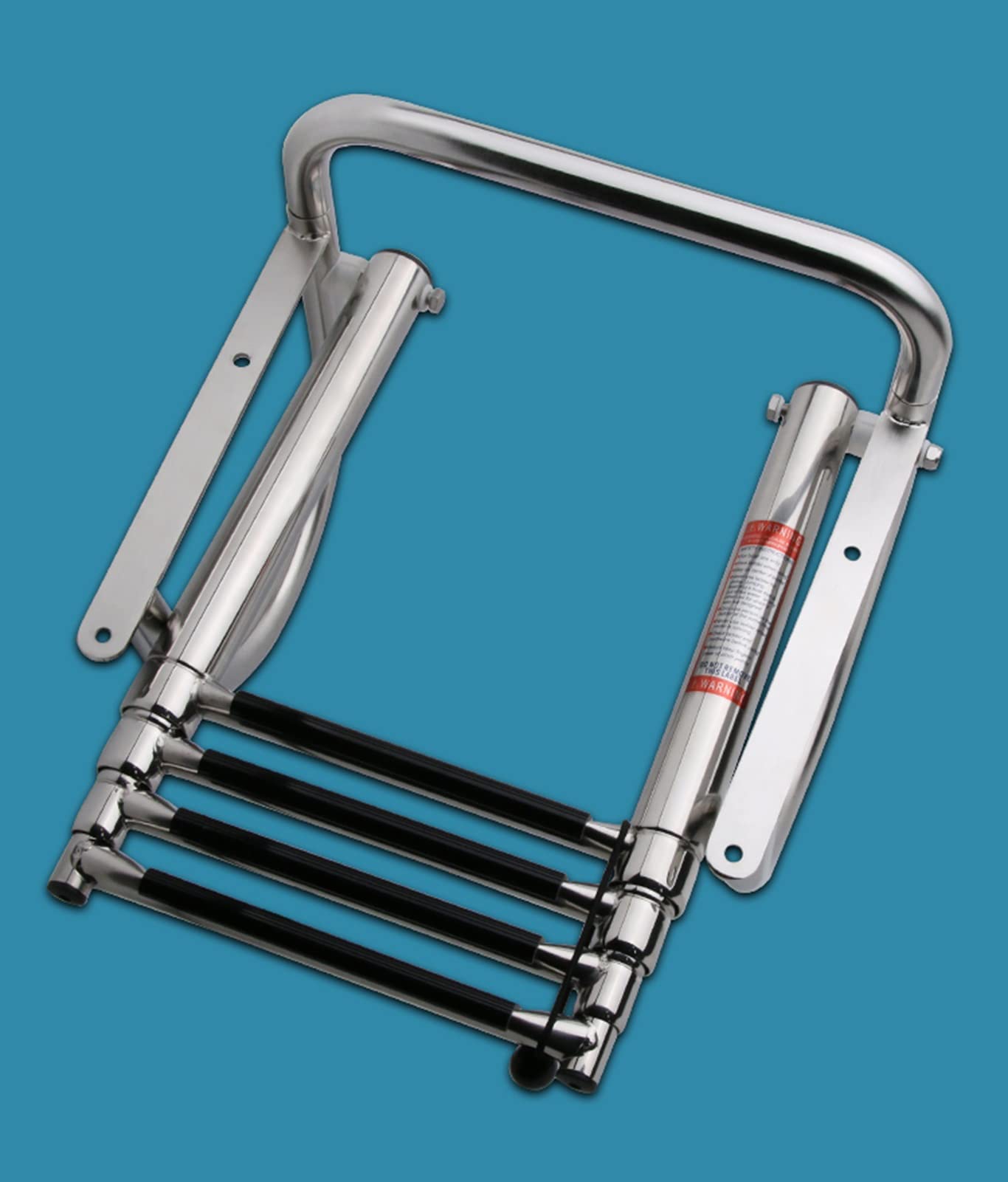 Stainless Steel 4-Step Marine Ladder - Foldable Telescoping Boat Ladder for Yachts & Speedboats with Handrail (Silver) | Perfect for Swimming, Boarding & Water Sports Access