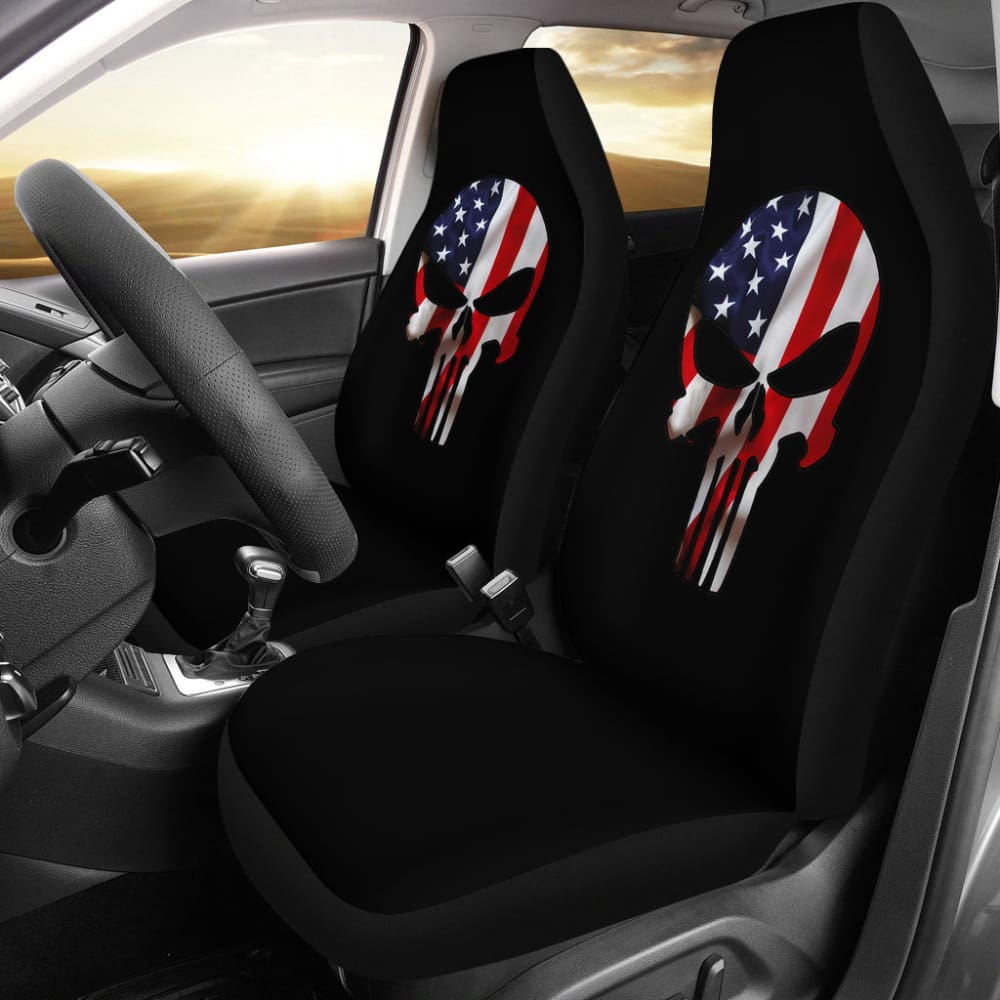 Punisher Skull American Flag Car Seat Covers - Patriotic Vehicle Accessories for Trucks, SUVs & Cars - Durable Custom Fit Seat Protection