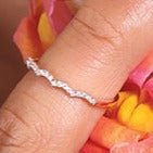 14K Rose Gold Diamond Scallop Eternity Band Ring for Women - Wedding, Anniversary, Engagement, Valentine's Day Gift - Stackable Bridal Jewelry for Special Occasions