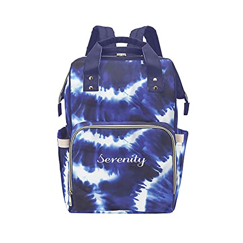 Abstract Blue Tie Dye Waterproof Diaper Backpack - Personalized Name Nursing Bag for Moms, Baby Essentials Tote & Gift for Women - Perfect for Daycare, Travel & On-the-Go Parenting