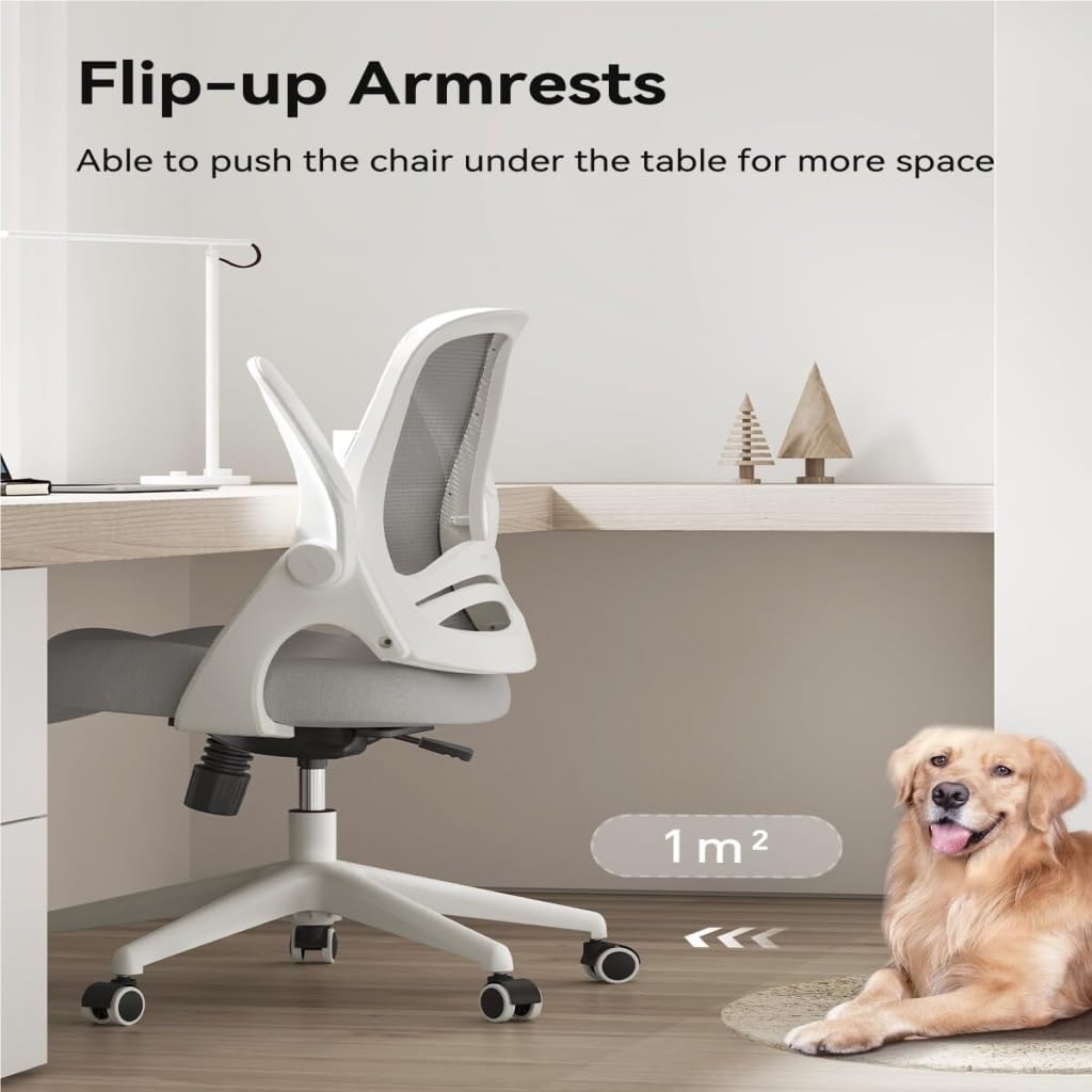 Ergonomic Office Chair with Flip-Up Arms & S-Shaped Backrest - Adjustable Swivel Computer Desk Chair for Home & Office (White, Size A) - Perfect for Long Work Hours & Gaming Sessions