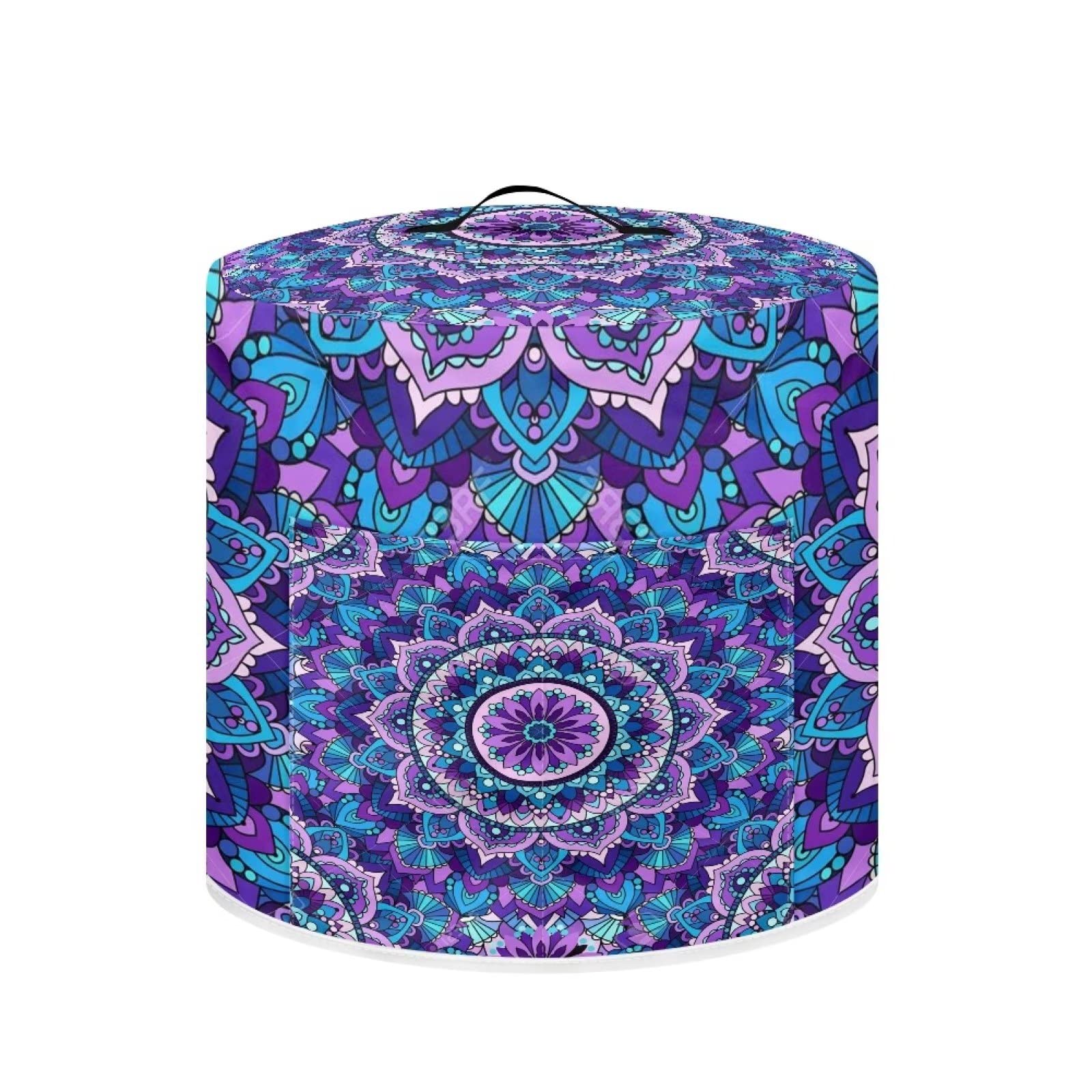 Gomyblomy Mandala Rice Cooker Cover - Lightweight Round Air Fryer Protective Cover with Handle & Pocket - Dustproof, Fingerprint Resistant, Washable Small Appliance Cover for Kitchen, Dining Room, and Home Decor
