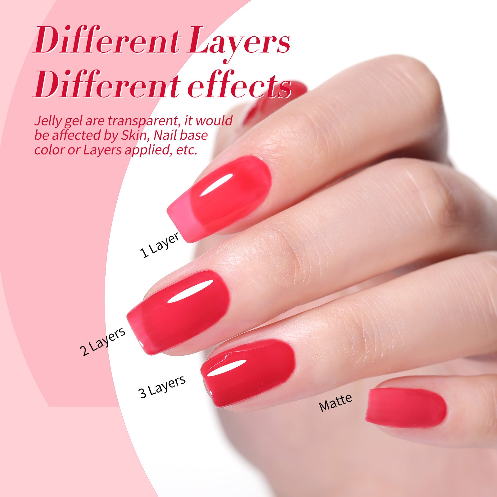 4 Colors Red Milky Jelly Gel Polish - Ruby Regalia 7ml Nail Art Kit for Home & Salon Manicure, Long Lasting UV LED Soak Off Gel Polish for Women