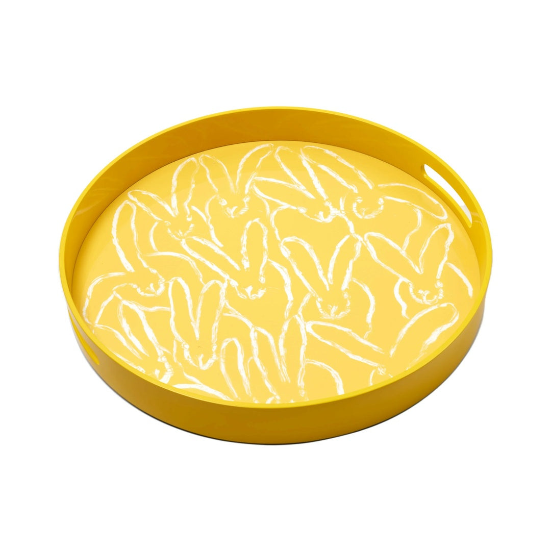 Jubilee Bunnies Yellow Lacquer Tray - Elegant Decorative Serving Tray for Tea Party, Home Decor & Gift Giving