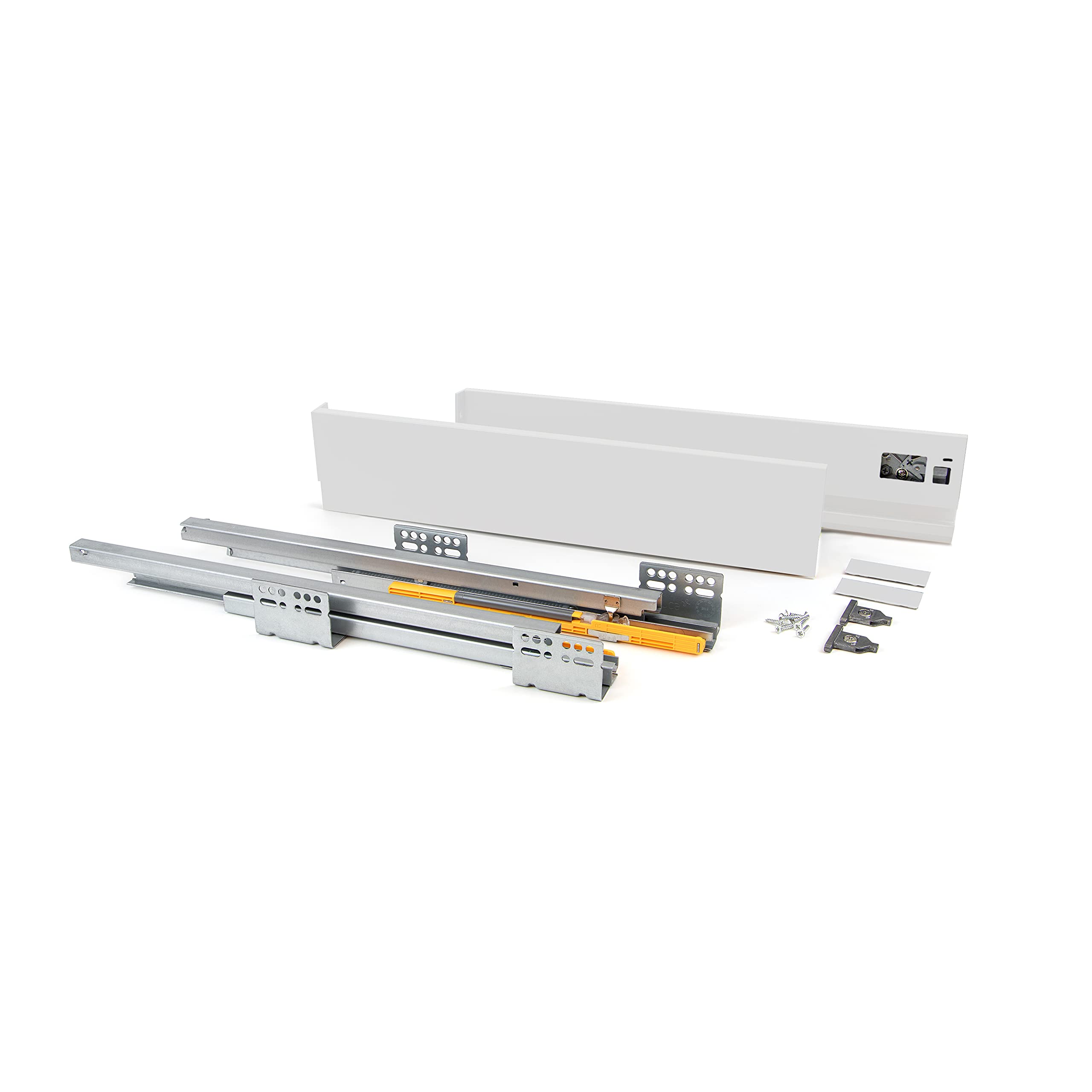 White Drawer Kit with 2 Side Ribs & Soft-Close Full Pull Rails - 138x450mm Kitchen & Bathroom Drawer Mounting Hardware - Perfect for Cabinet Organization & Storage Solutions