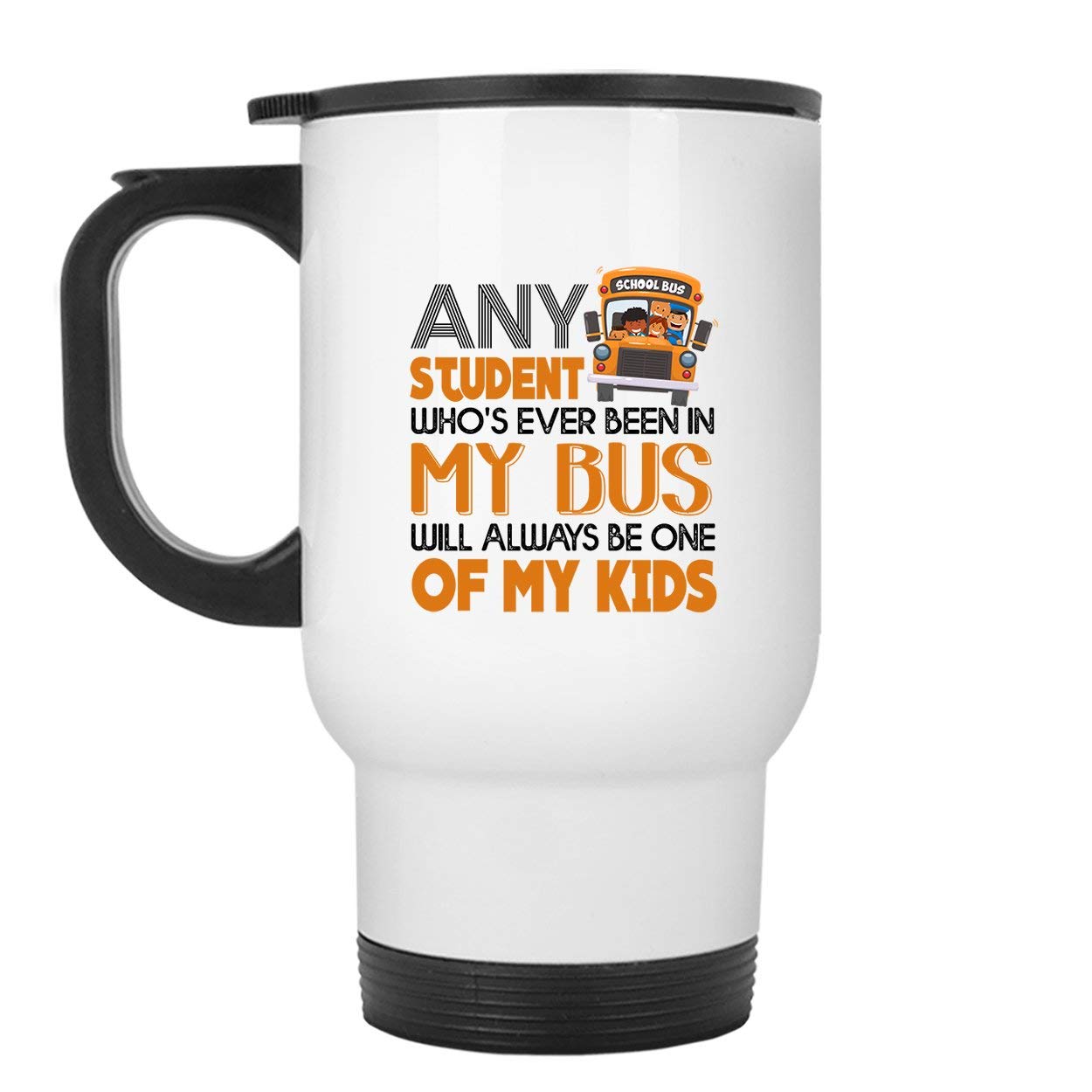 Funny School Bus Driver Travel Mug - Insulated Stainless Steel Coffee Cup with Lid - Perfect for Teachers, Drivers & Commuters (White)