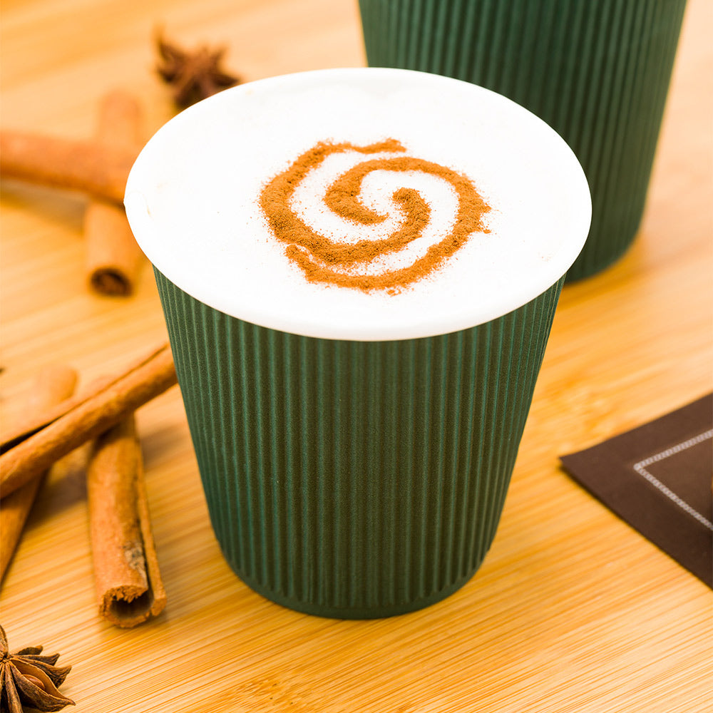 8 oz Eco-Friendly Forest Green Paper Coffee Cups with Ripple Wall Design - 3.5