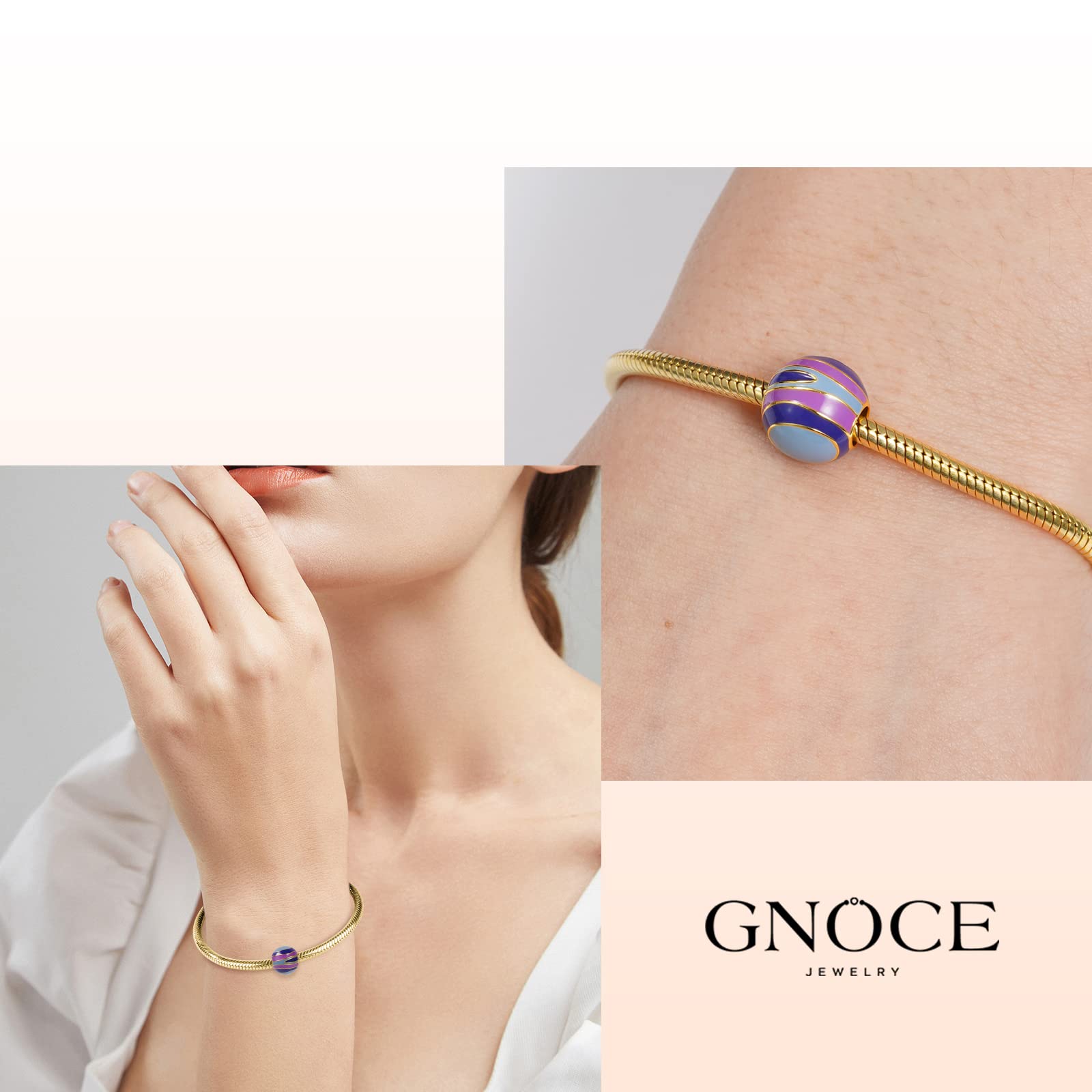 GNOCE Saturn Bead Charms for Bracelets - 925 Sterling Silver & 18K Gold Plated Solar System Planet Pendant - Perfect for Women's Jewelry, Gift for Wife, Girlfriend - Ideal for Bracelet Making, DIY Crafts & Astronomy Lovers (Mercury)