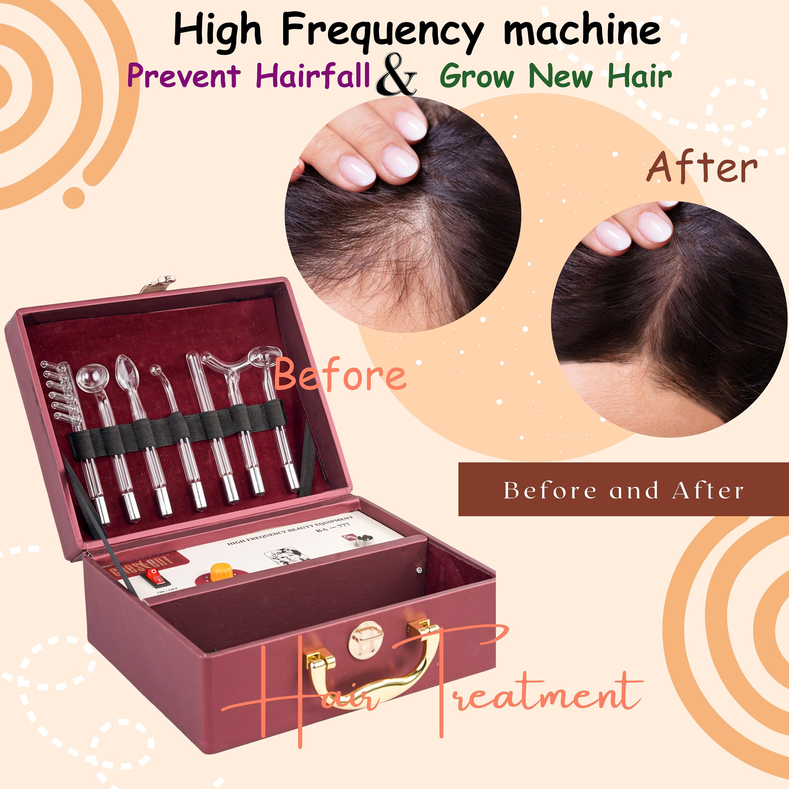 Professional High Frequency Ozone Facial Machine for Anti-Aging, Acne Treatment & Skin Tightening | Wrinkle Reducer, Dandruff Treatment & Hair Growth Booster | At-Home Salon Facial Device for Glowing Skin & Healthy Hair Care