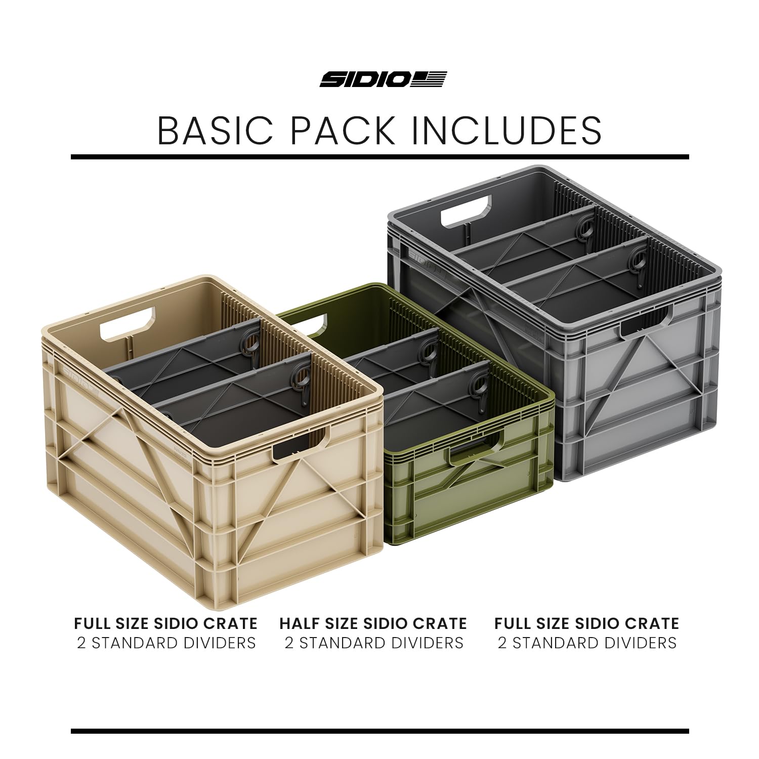 Heavy Duty Stackable Storage Bins - 2 Full-Size & 1 Half-Size Plastic Organizer with Dividers for Home, Office, Garage | Durable Totes & Containers for Closet Organization, Toy Storage & Outdoor Gear